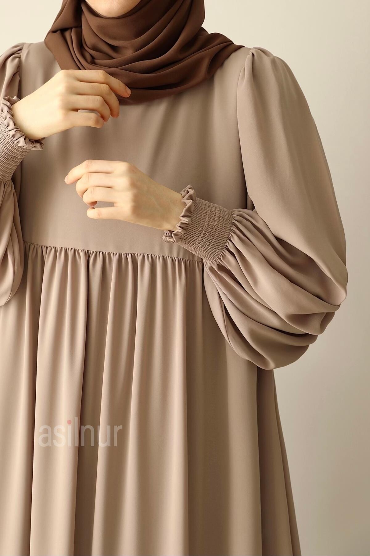 Rana Balon Kol Elbise Taş - 5