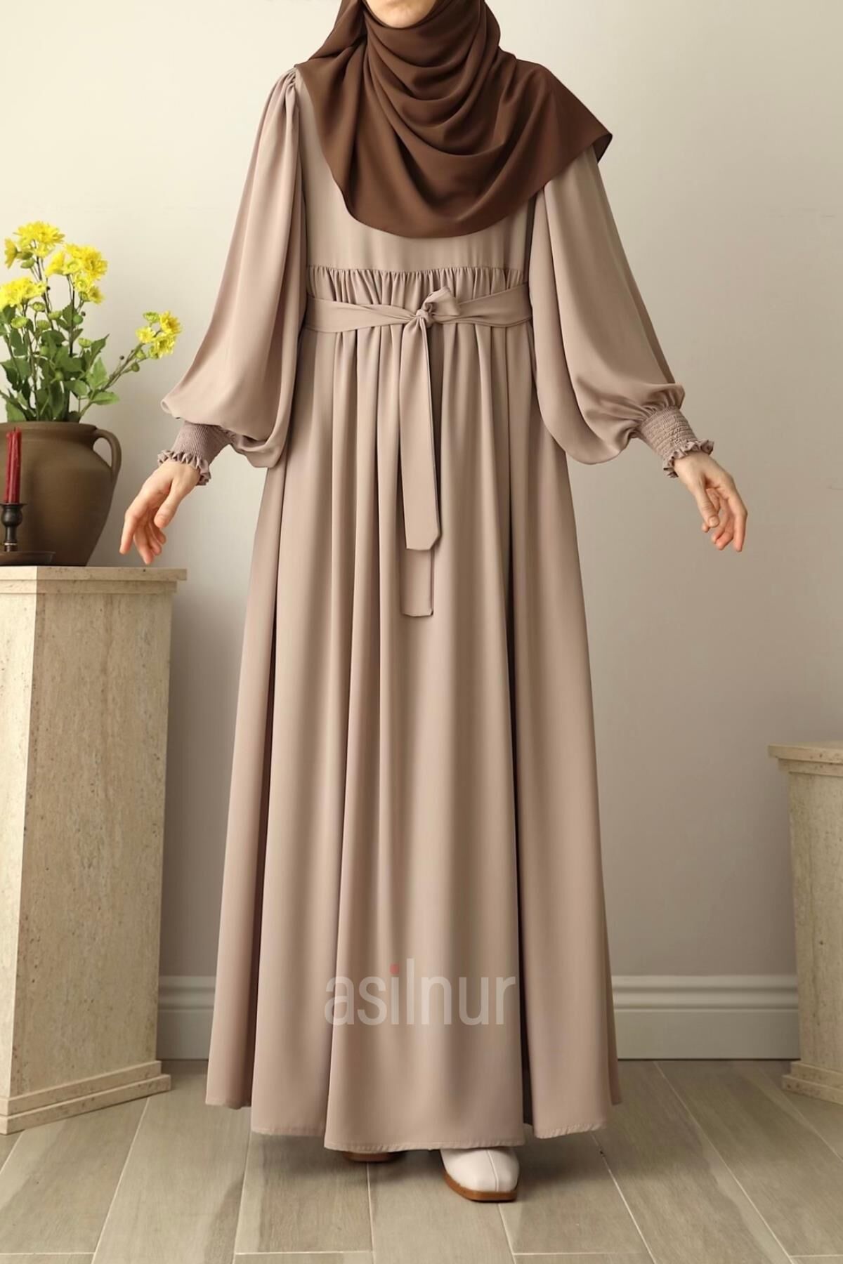 Rana Balon Kol Elbise Taş - 6