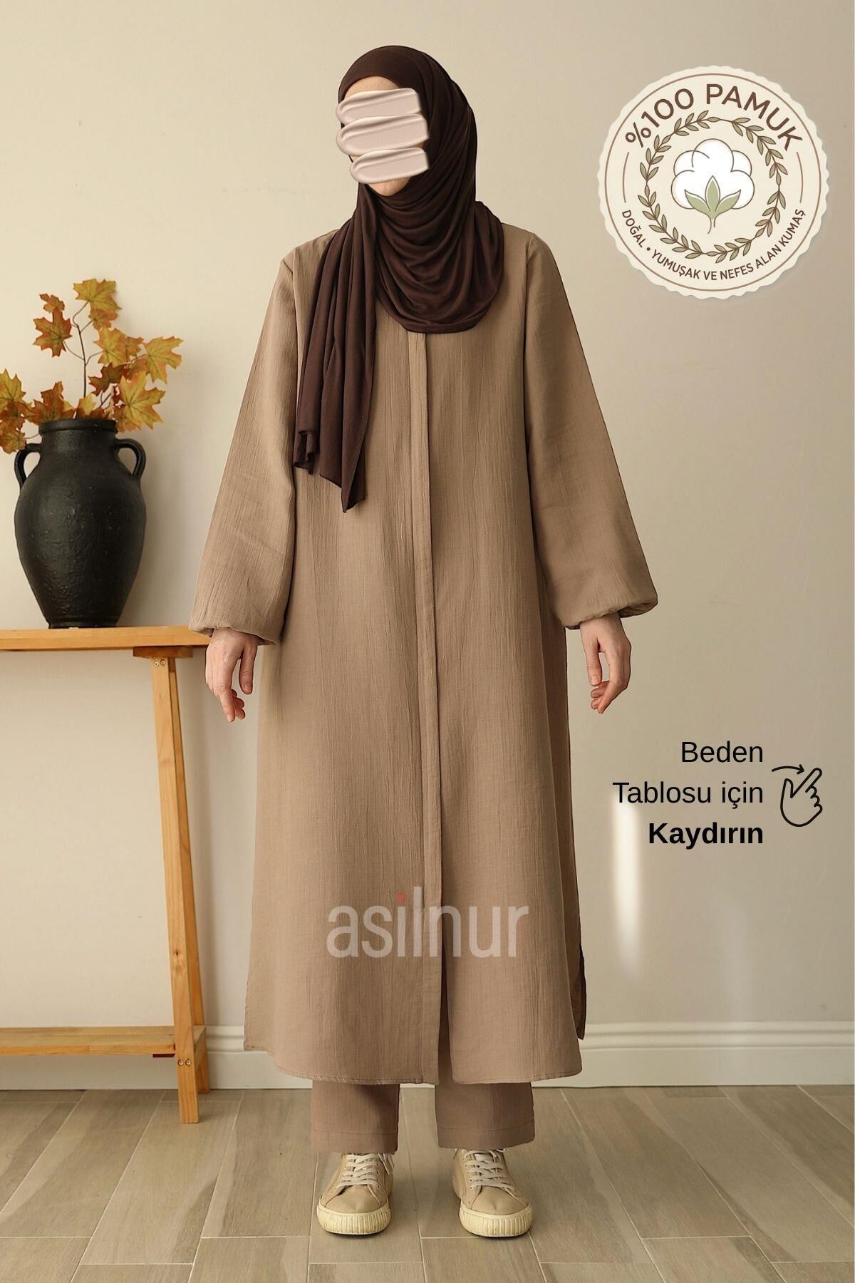 Sahra Bayan %100 Pamuklu Müslin Umre Ve Hac İkili Takım Vizon - 1