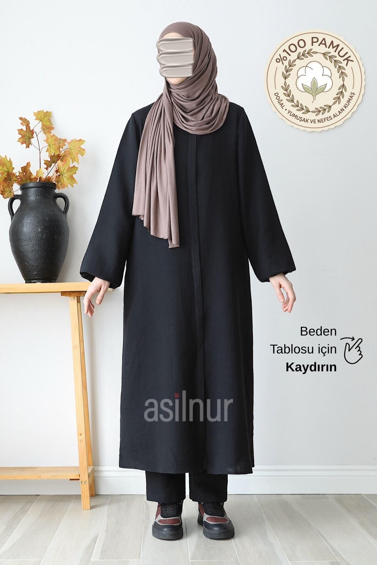 Sahra Bayan %100 Pamuklu Müslin Umre Ve Hac İkili Takım Siyah - 1