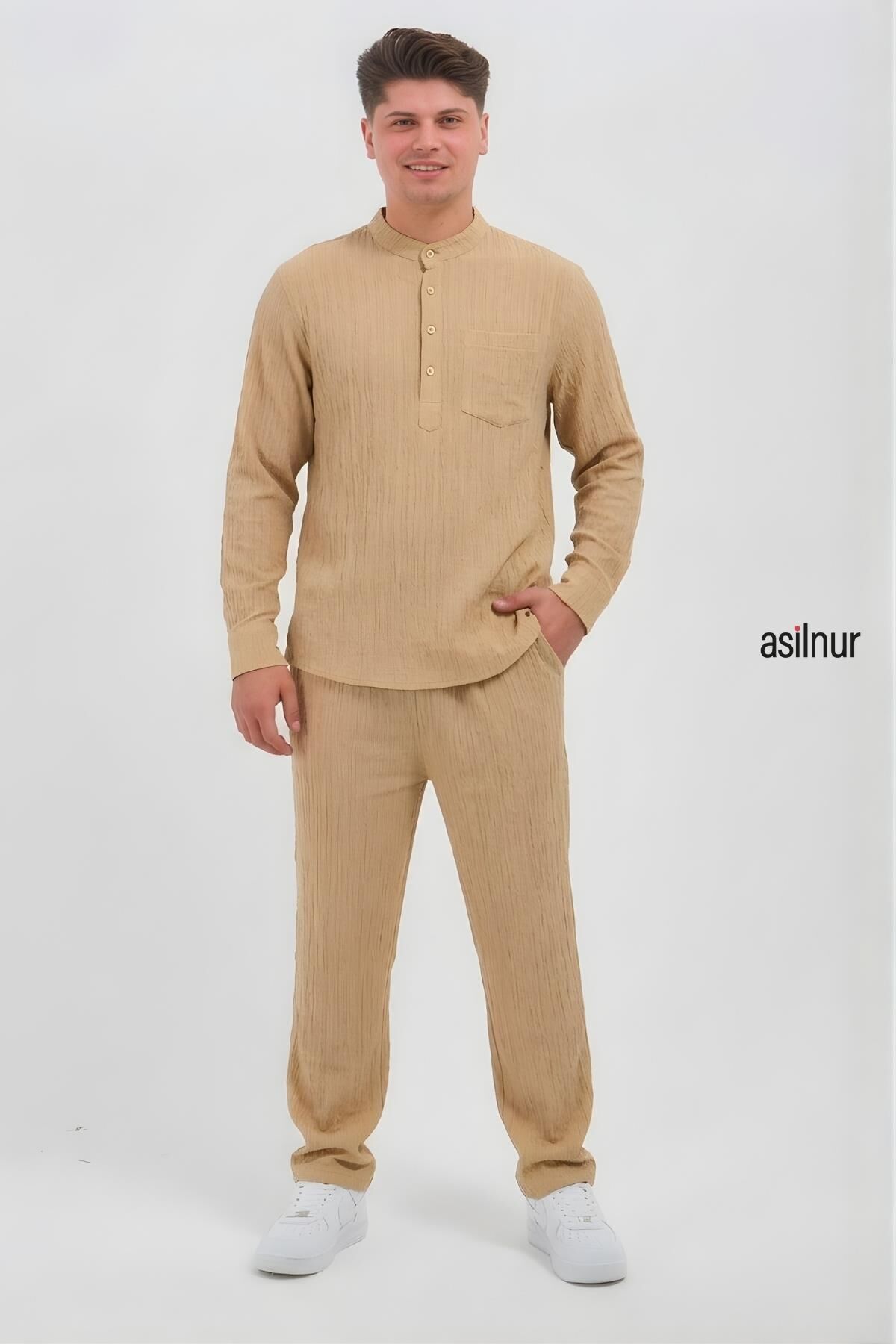 Sefa Erkek Hac ve Umre Kıyafeti İkili Takım Bej - 1
