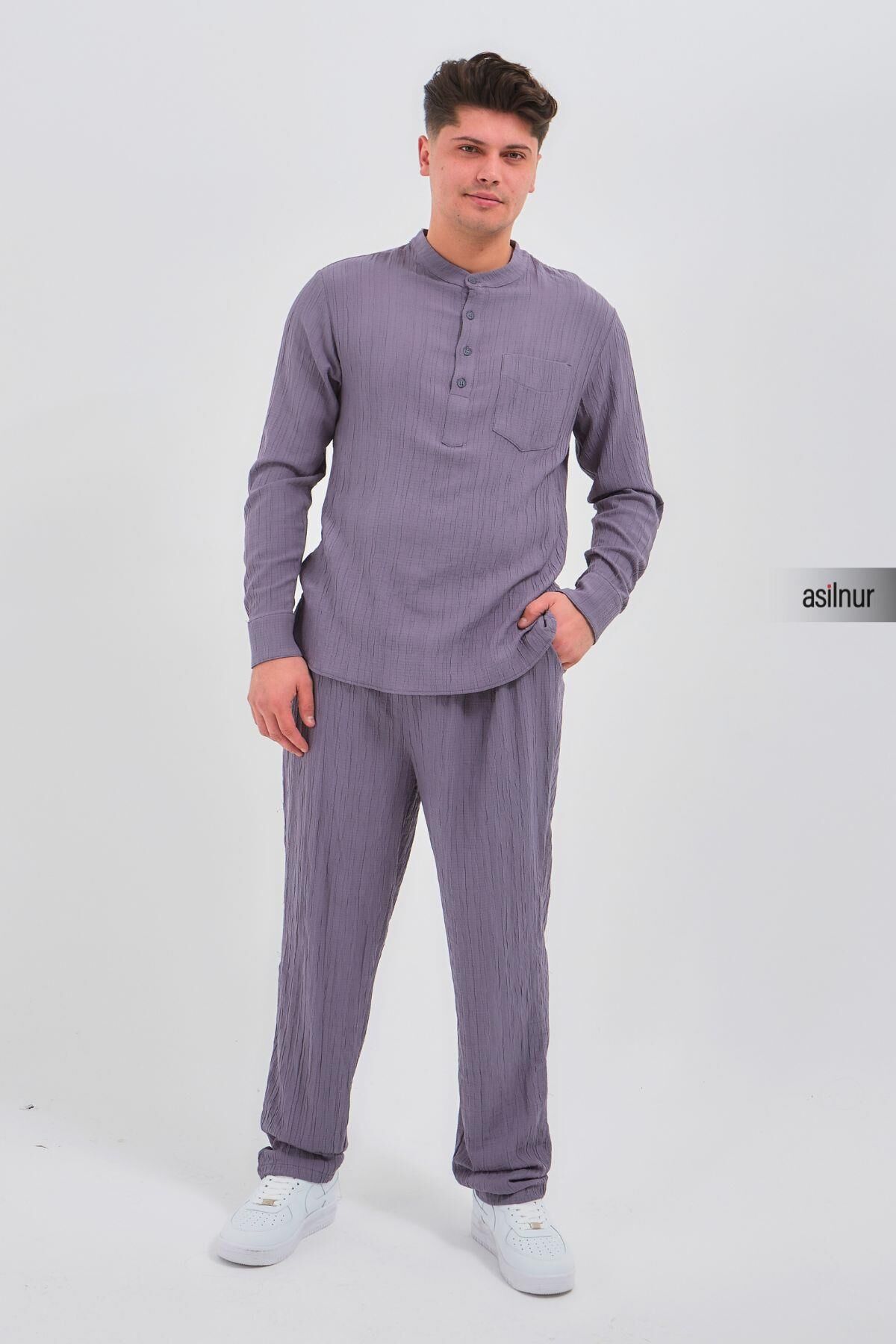 Sefa Erkek Hac ve Umre Kıyafeti İkili Takım Gri - 1