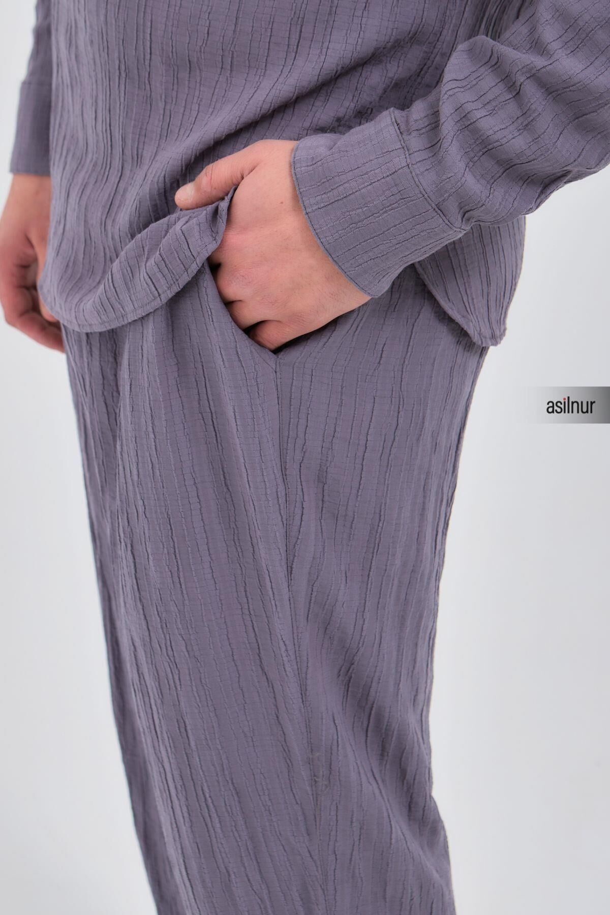 Sefa Erkek Hac ve Umre Kıyafeti İkili Takım Gri - 6