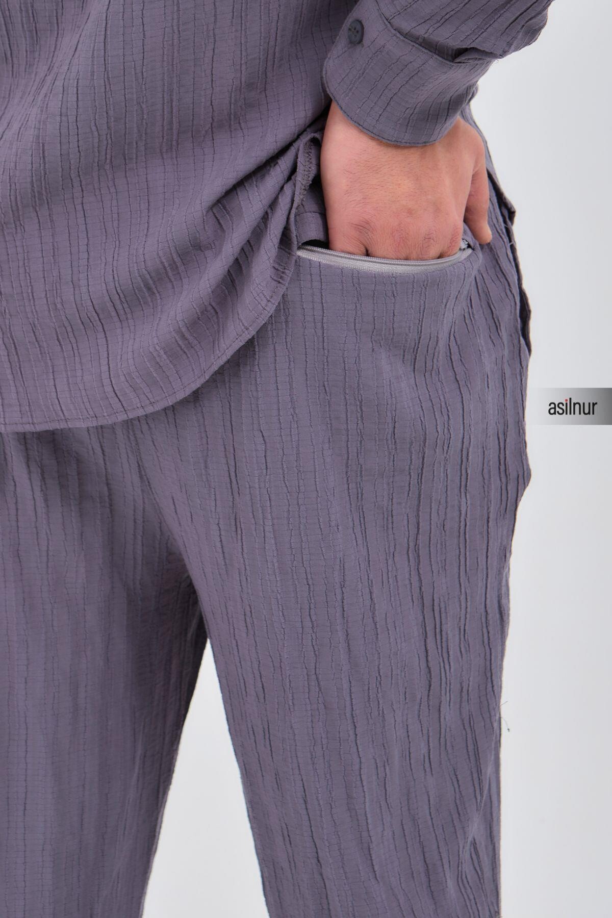 Sefa Erkek Hac ve Umre Kıyafeti İkili Takım Gri - 7