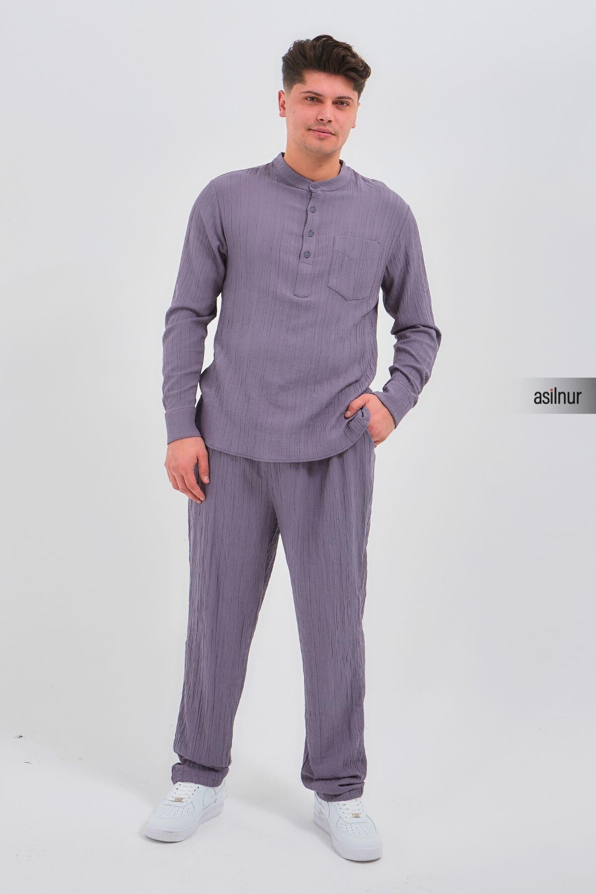 Sefa Erkek Hac ve Umre Kıyafeti İkili Takım Gri 