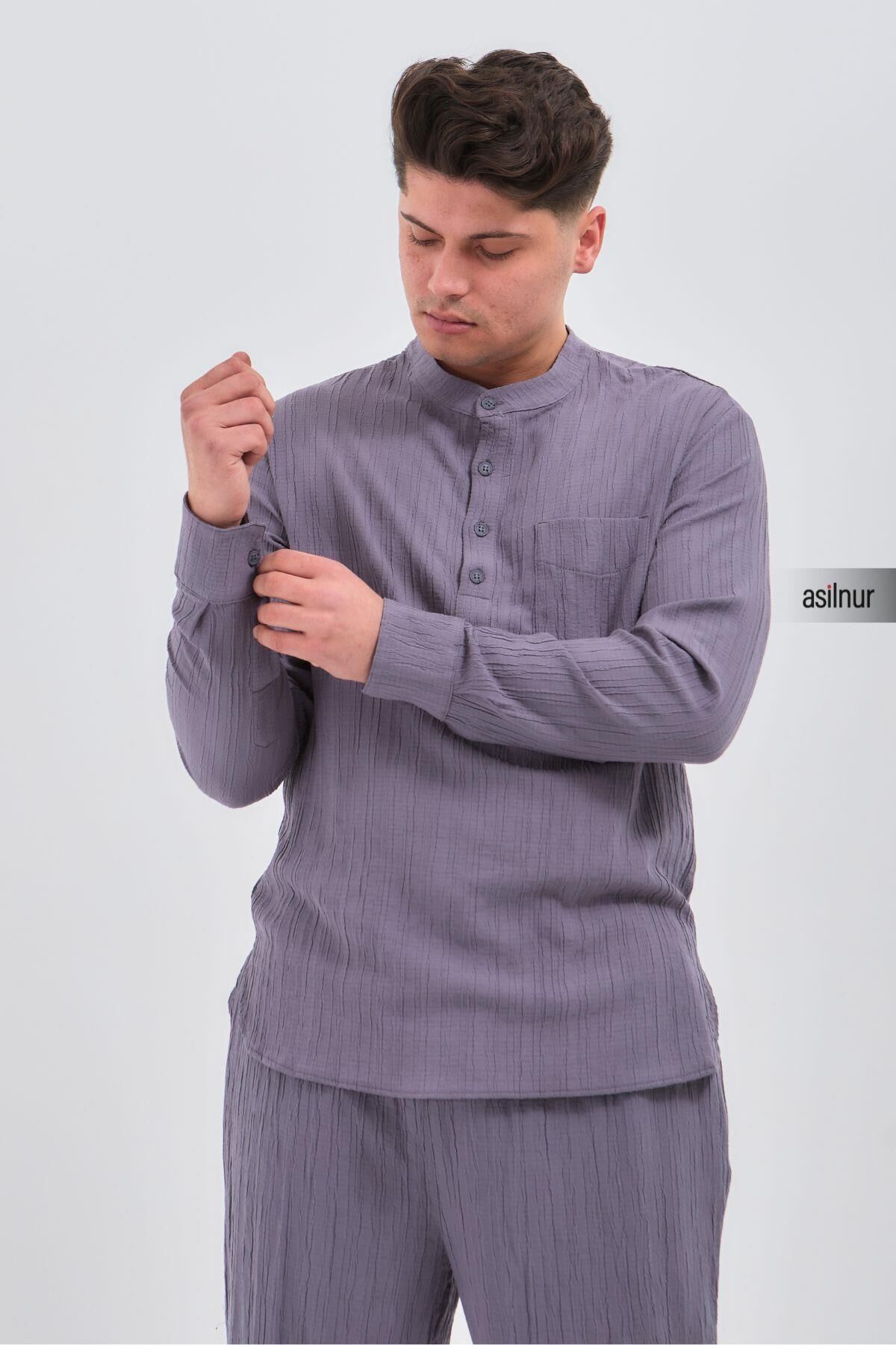 Sefa Erkek Hac ve Umre Kıyafeti İkili Takım Gri - 5