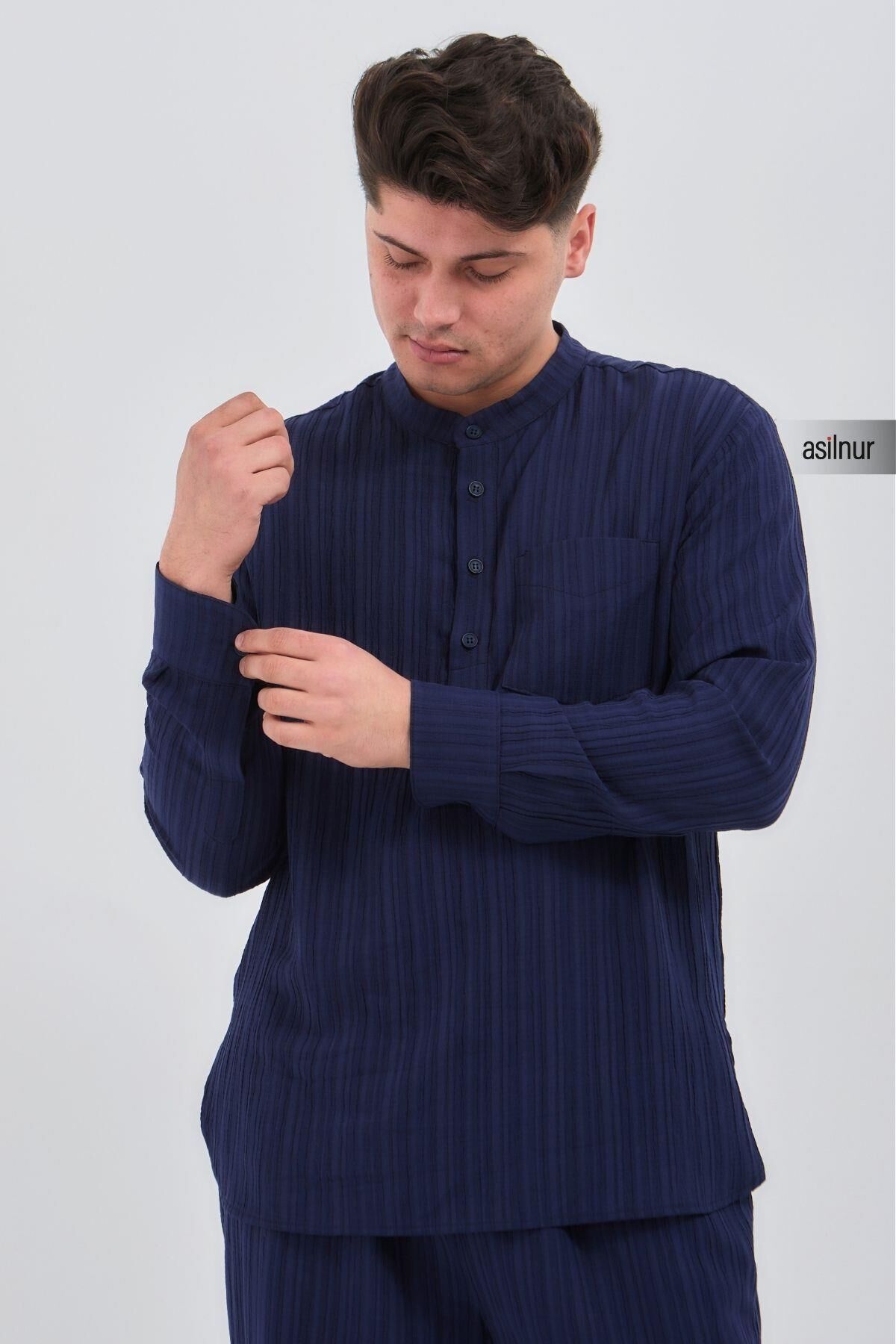 Sefa Erkek Hac ve Umre Kıyafeti İkili Takım Lacivert - 6