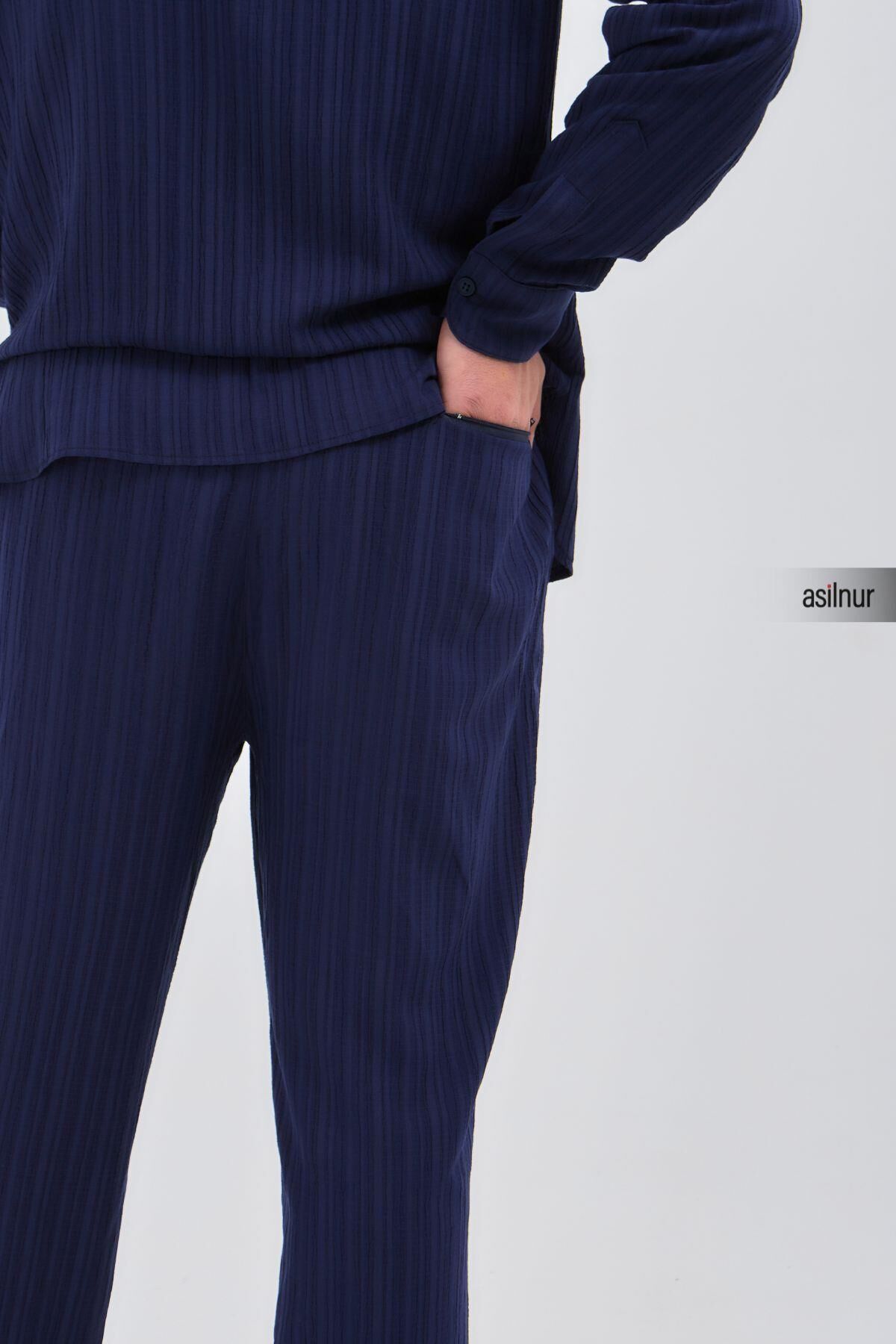 Sefa Erkek Hac ve Umre Kıyafeti İkili Takım Lacivert - 7