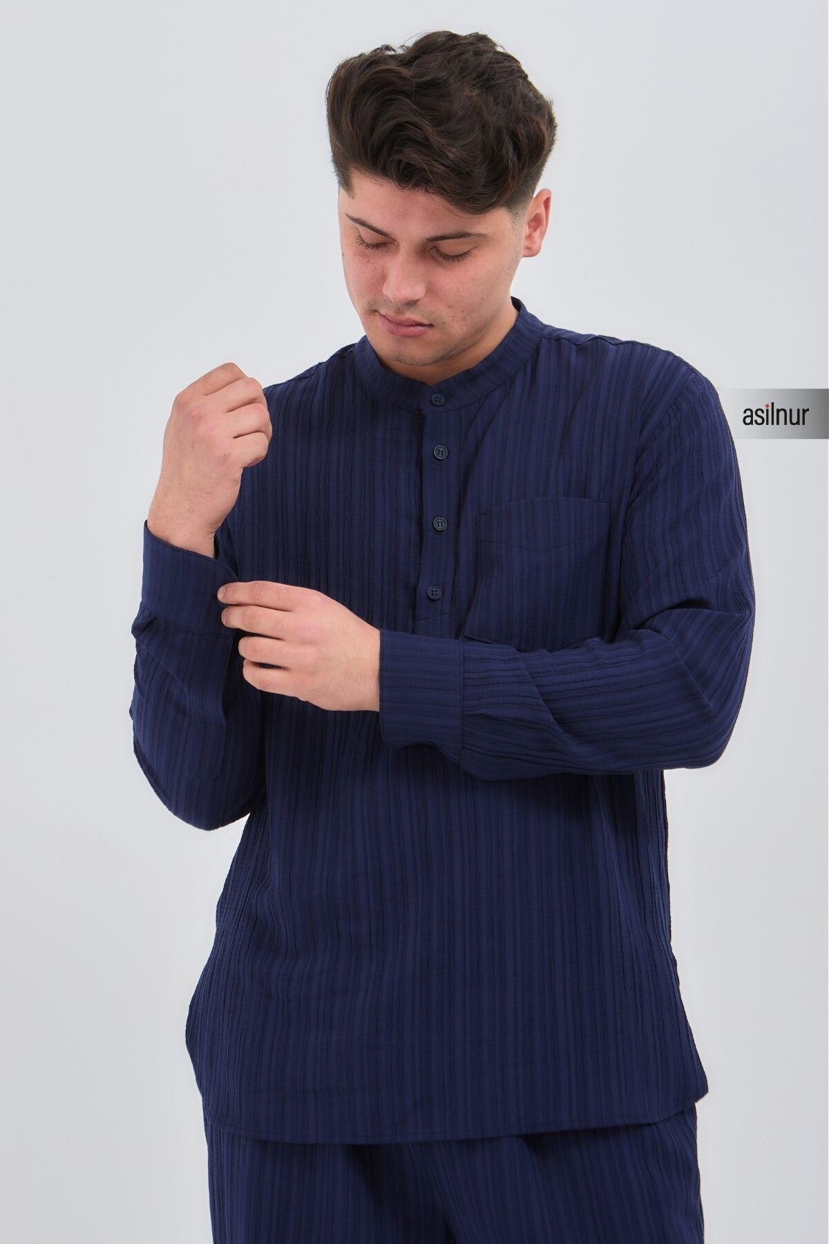 Sefa Erkek Hac ve Umre Kıyafeti İkili Takım Lacivert - 6