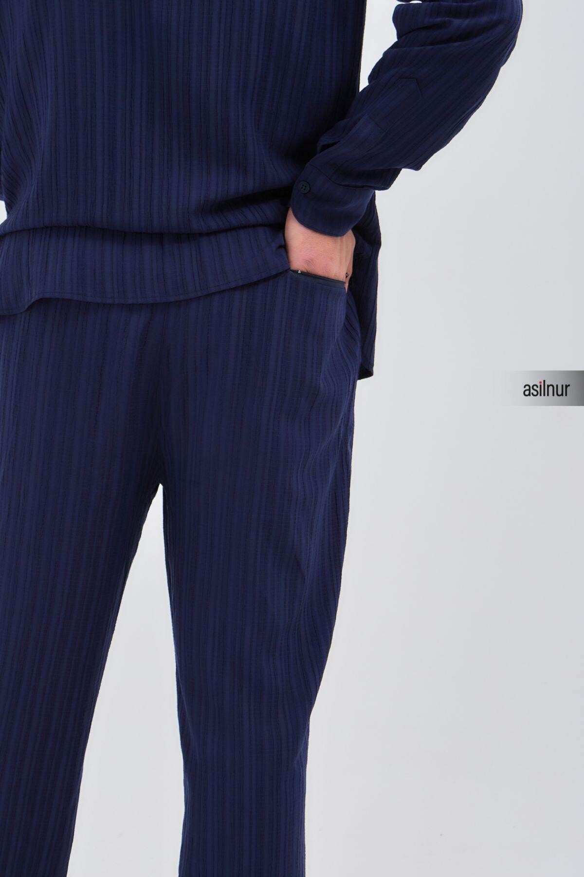 Sefa Erkek Hac ve Umre Kıyafeti İkili Takım Lacivert - 7