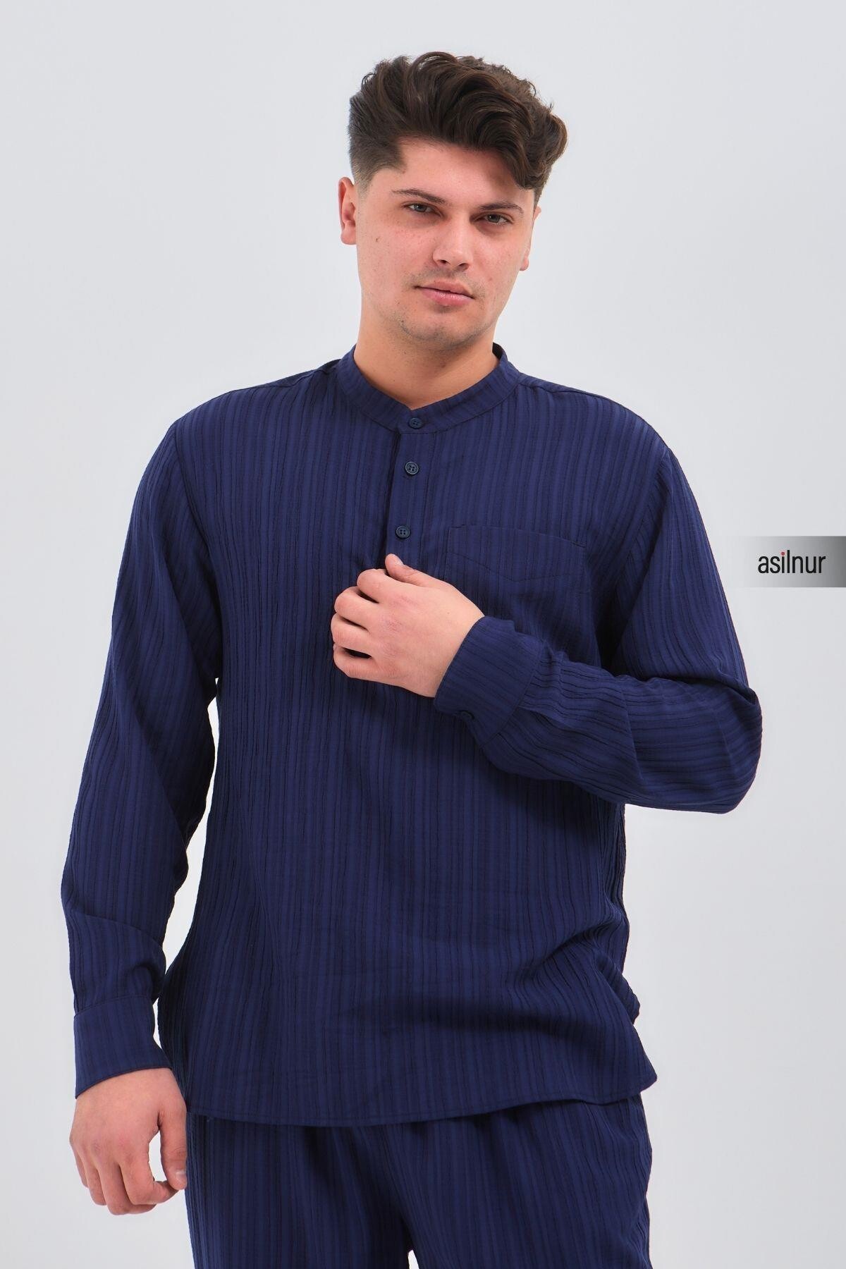 Sefa Erkek Hac ve Umre Kıyafeti İkili Takım Lacivert - 5