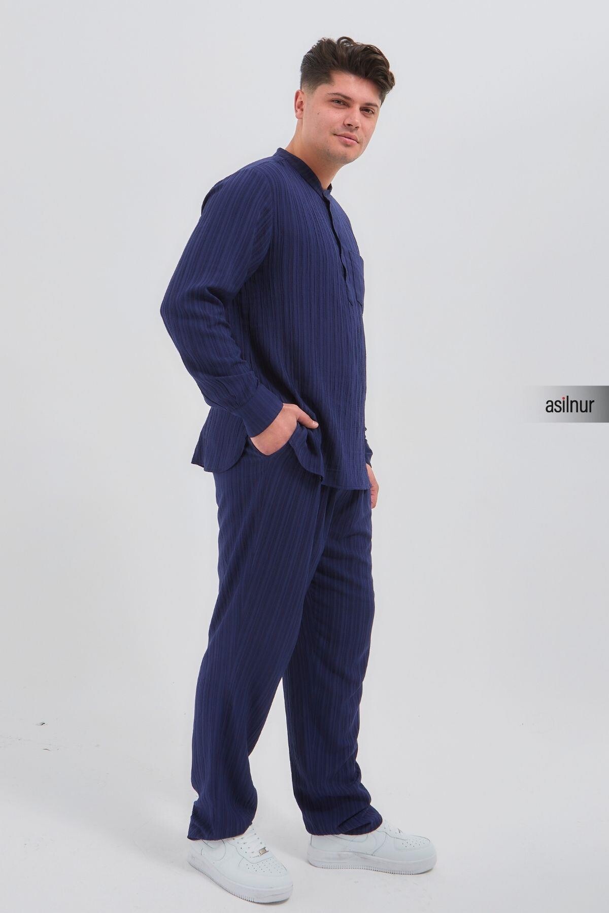 Sefa Erkek Hac ve Umre Kıyafeti İkili Takım Lacivert - 3