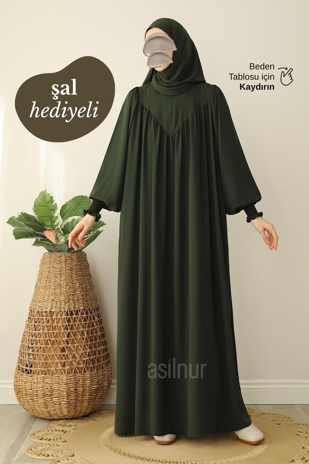 Sema Elbise Şal Hediyeli Takım Haki - ASİLNUR