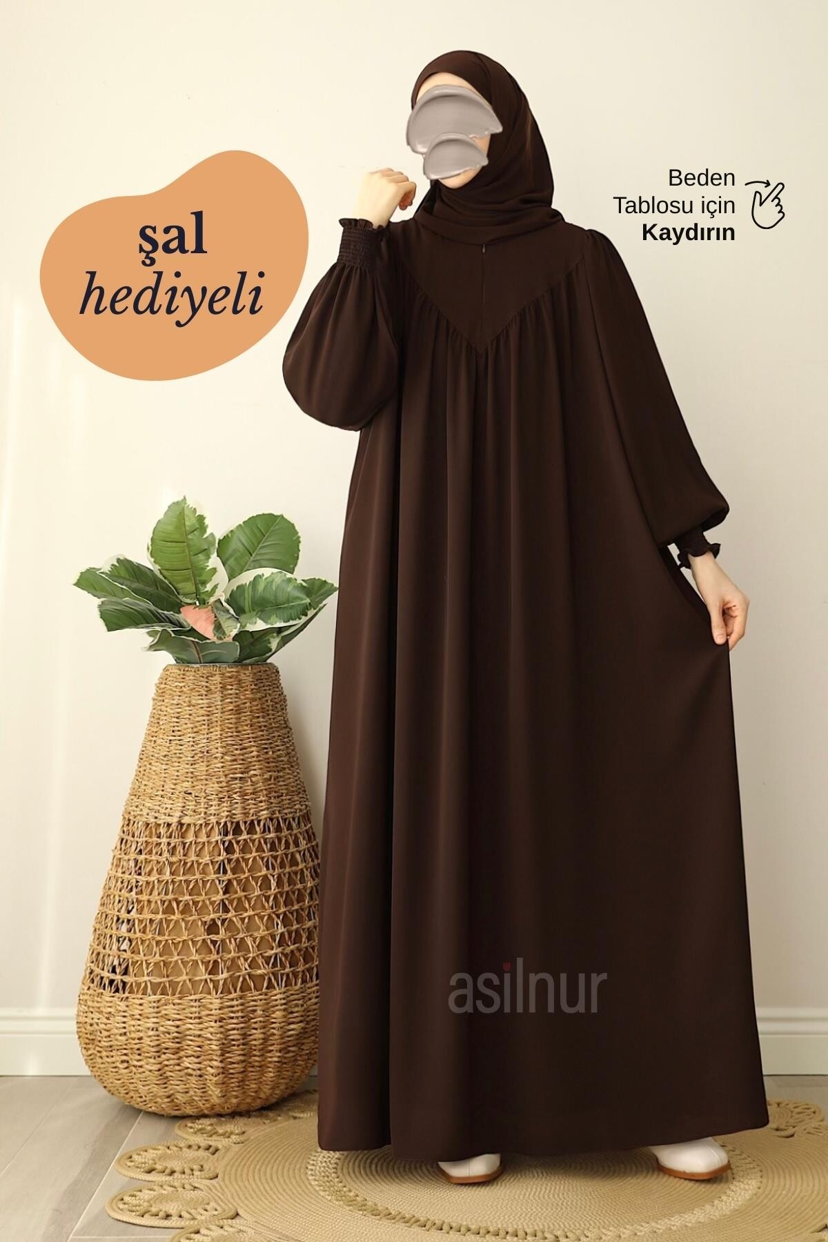 Sema Elbise Şal Hediyeli Takım Kahverengi - ASİLNUR