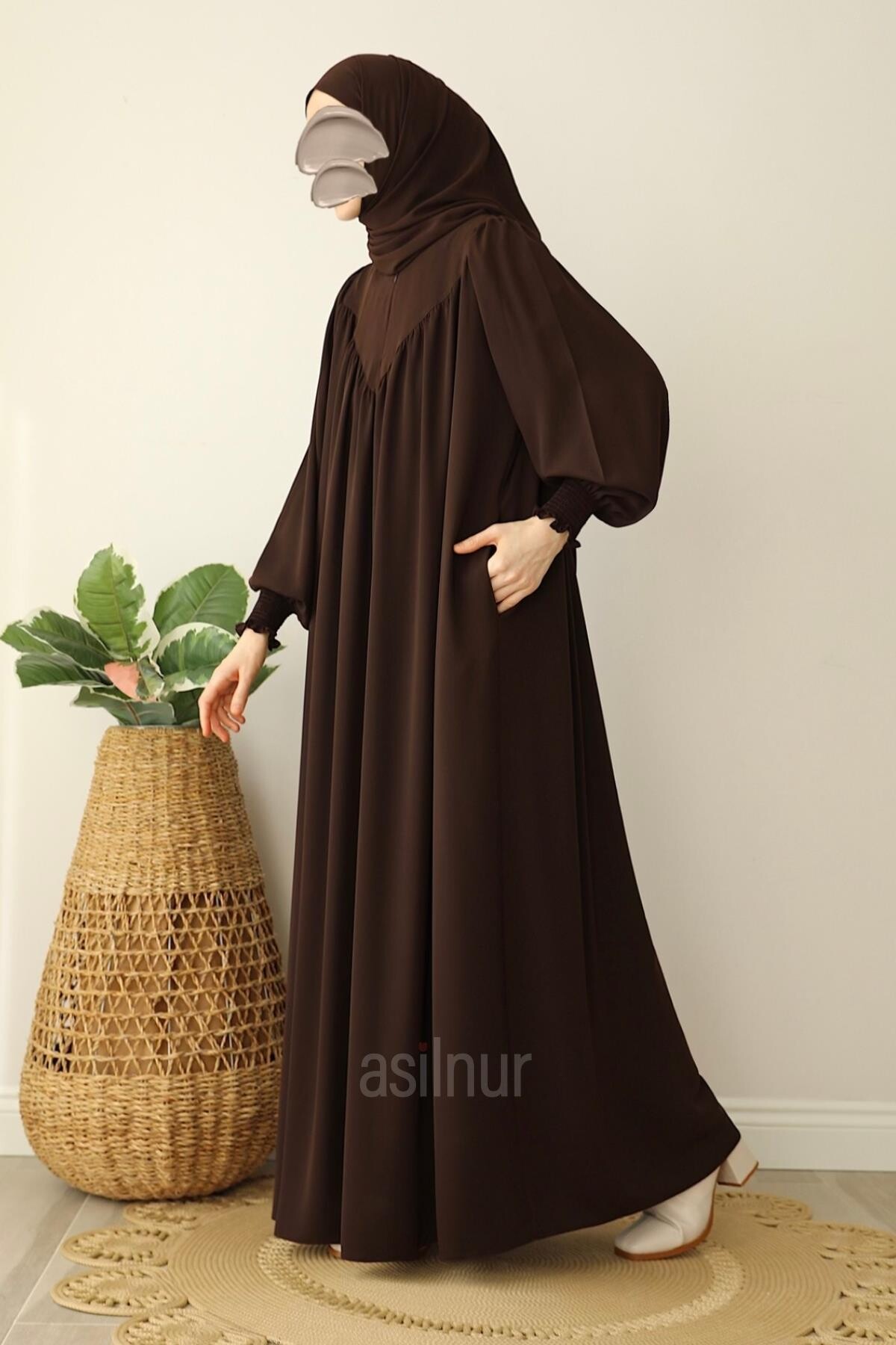 Sema Elbise Şal Hediyeli Takım Kahverengi - 3