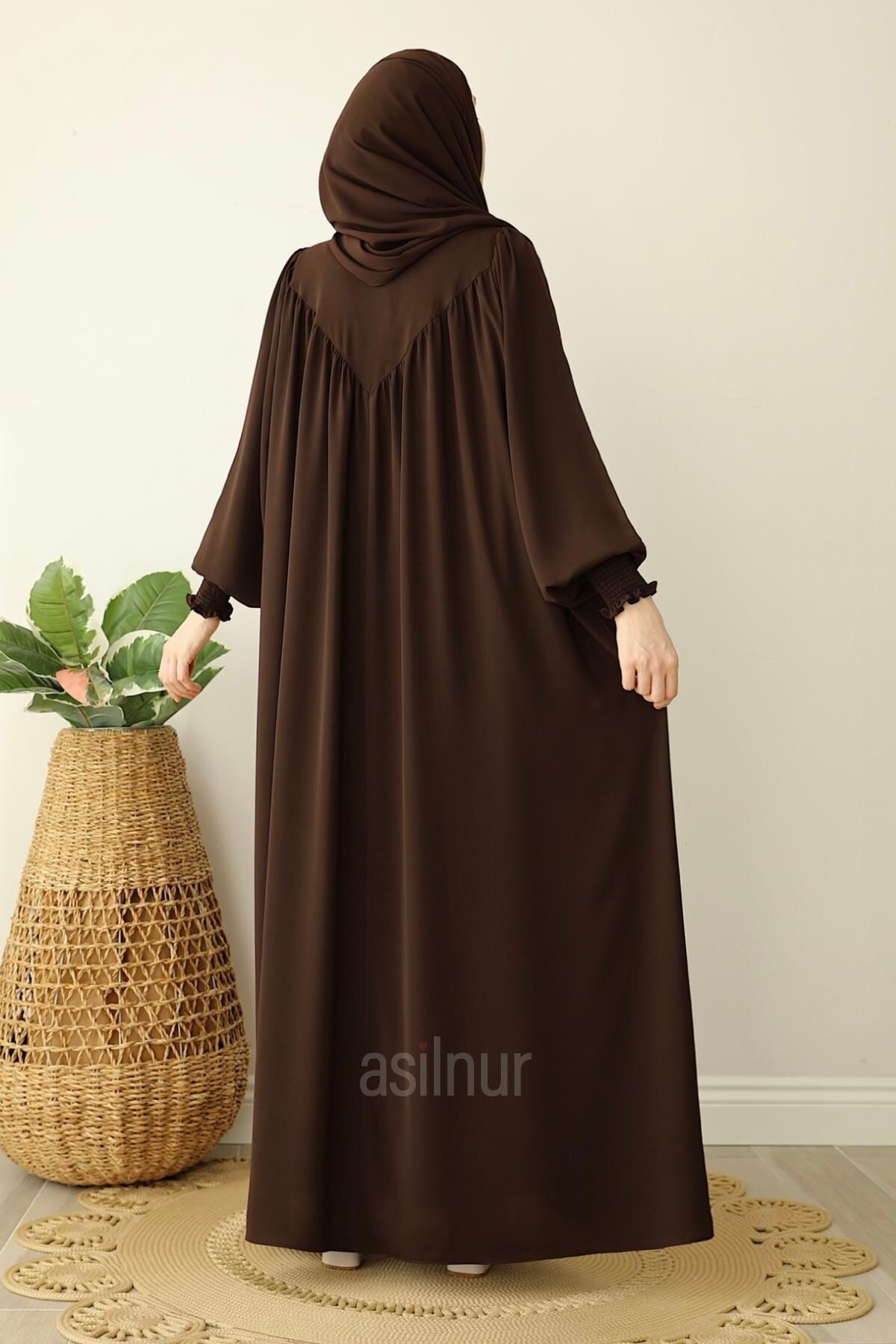 Sema Elbise Şal Hediyeli Takım Kahverengi - 4