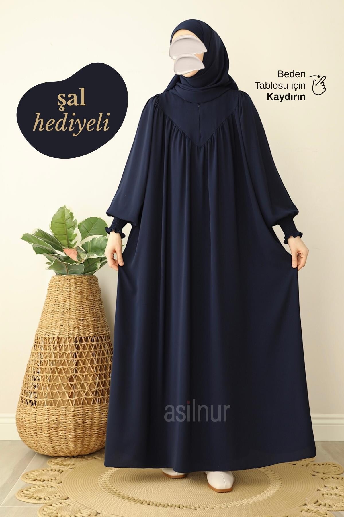 Sema Elbise Şal Hediyeli Takım Lacivert - ASİLNUR