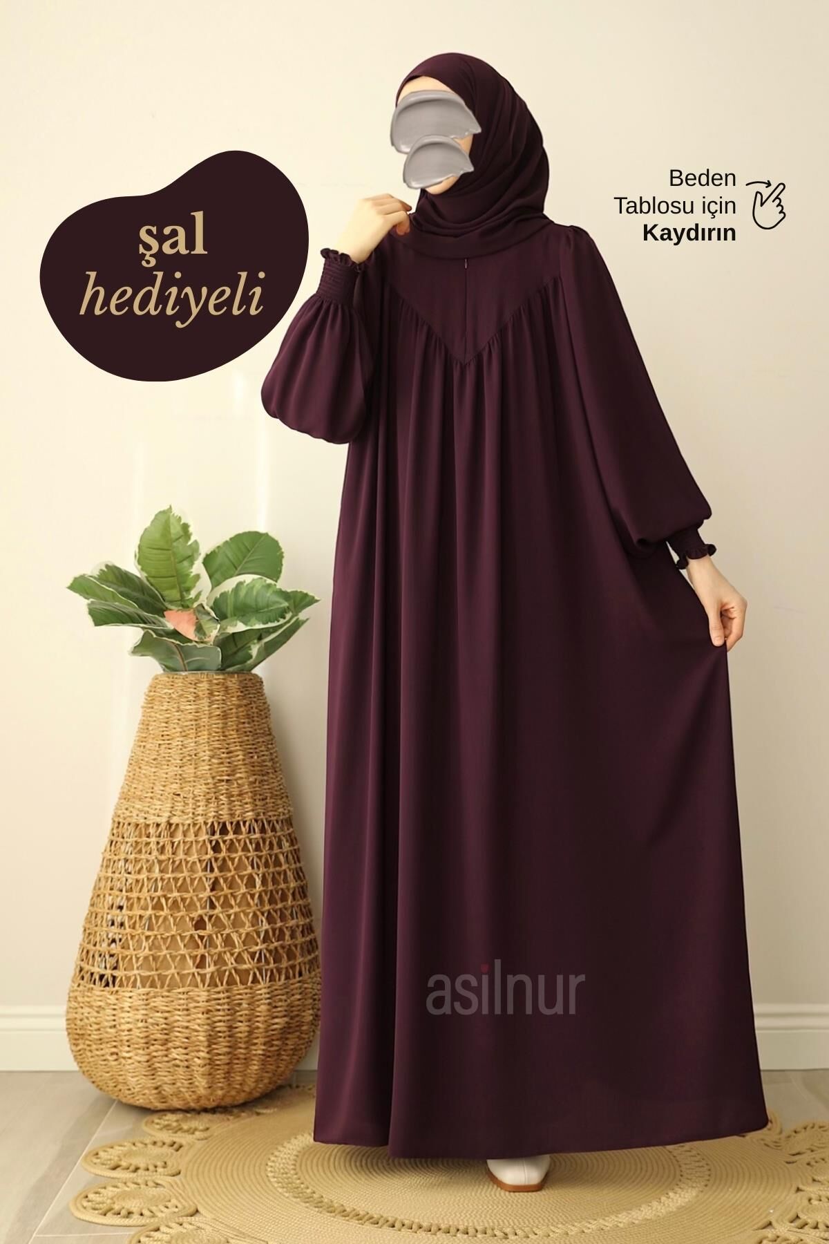 Sema Elbise Şal Hediyeli Takım Mürdüm - 1