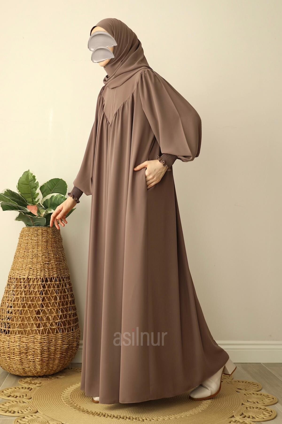 Sema Elbise Şal Hediyeli Takım Vizon - 3