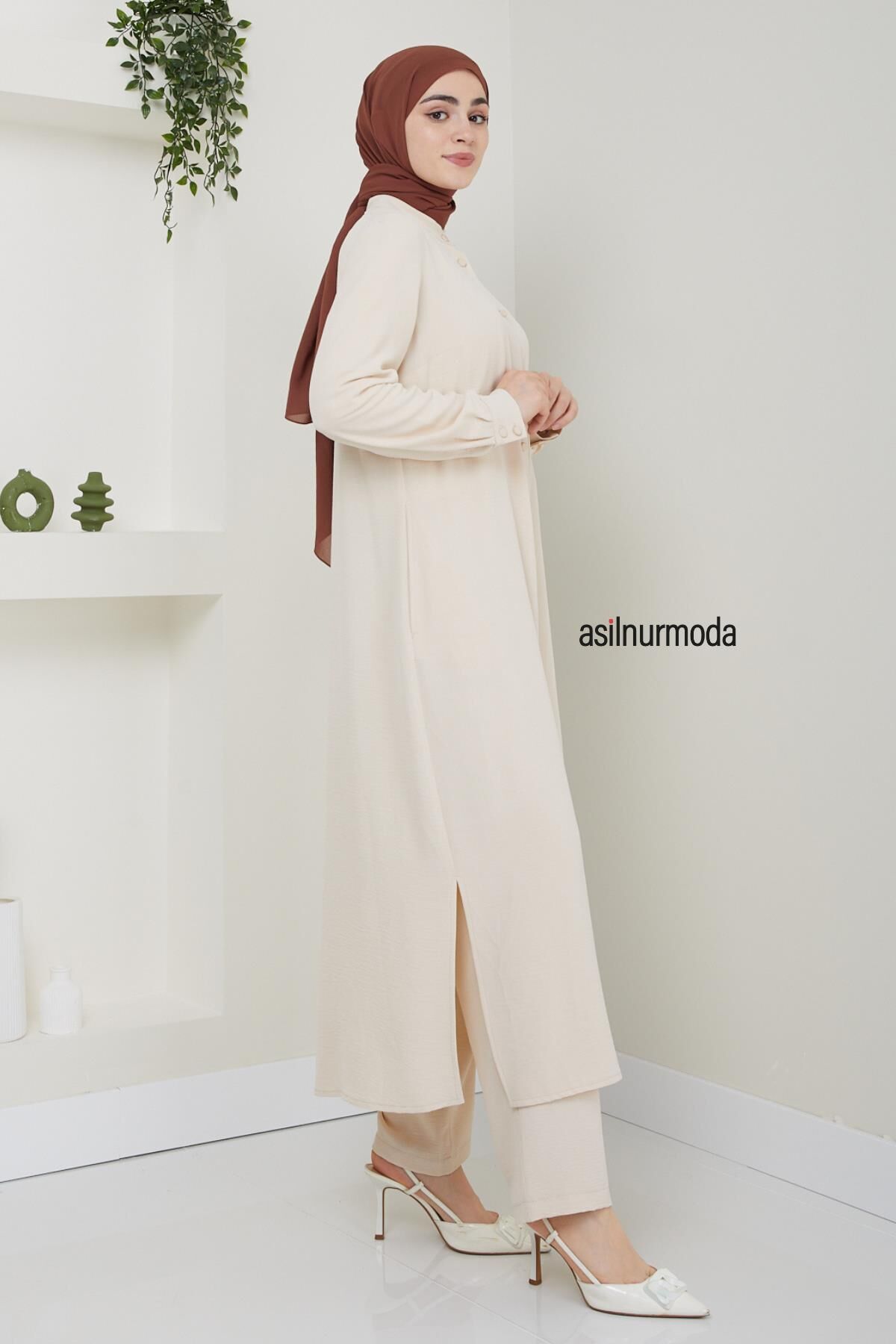 Sena Ayrobin Düğmeli İkili Takım Bej - 4
