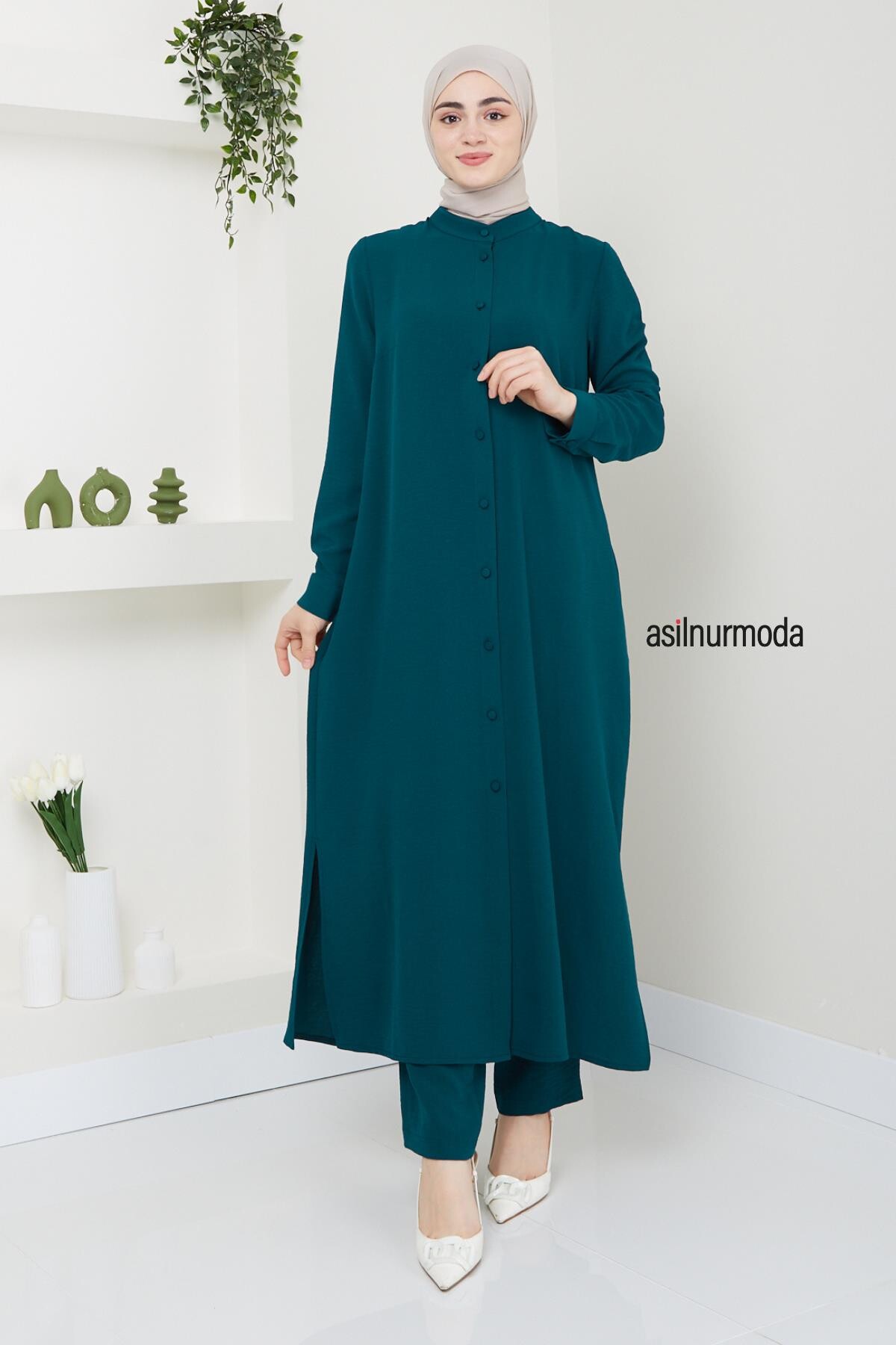 Sena Ayrobin Düğmeli İkili Takım Zümrüt Yeşili - ASİLNUR
