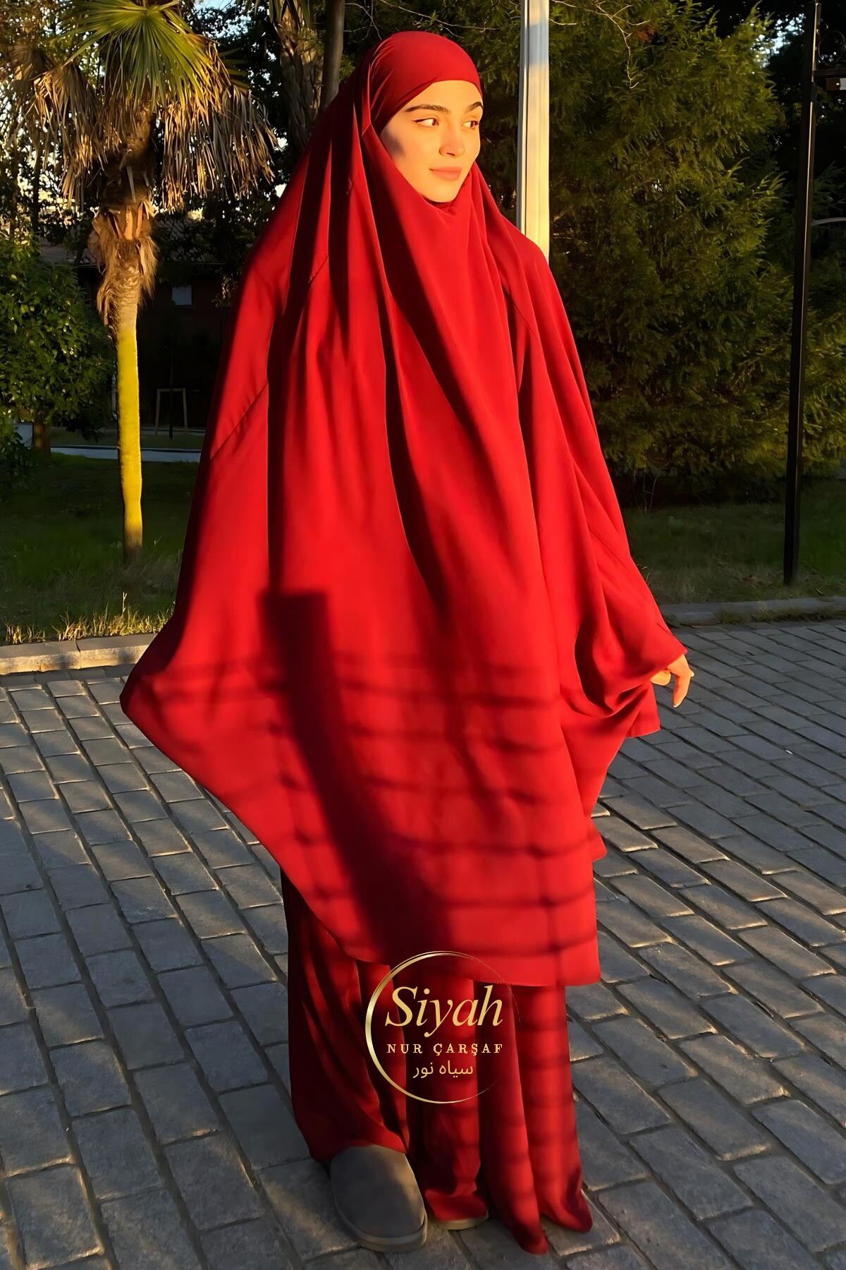 Sultan Baş İki Parça Manşet Kol Medine İpeği Çarşaf Bordo - 10