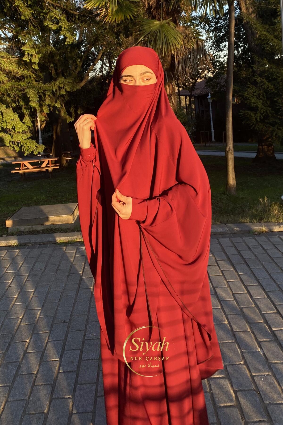 Sultan Baş İki Parça Manşet Kol Medine İpeği Çarşaf Bordo - 13