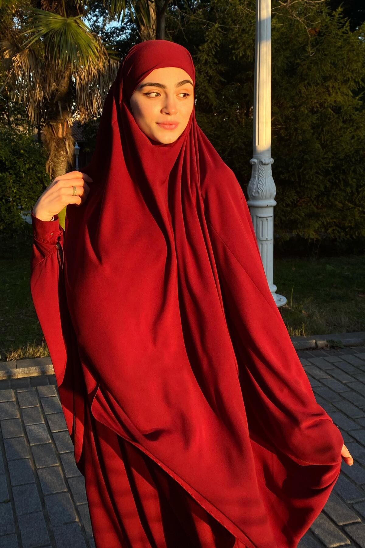Sultan Baş İki Parça Manşet Kol Medine İpeği Çarşaf Bordo - 5