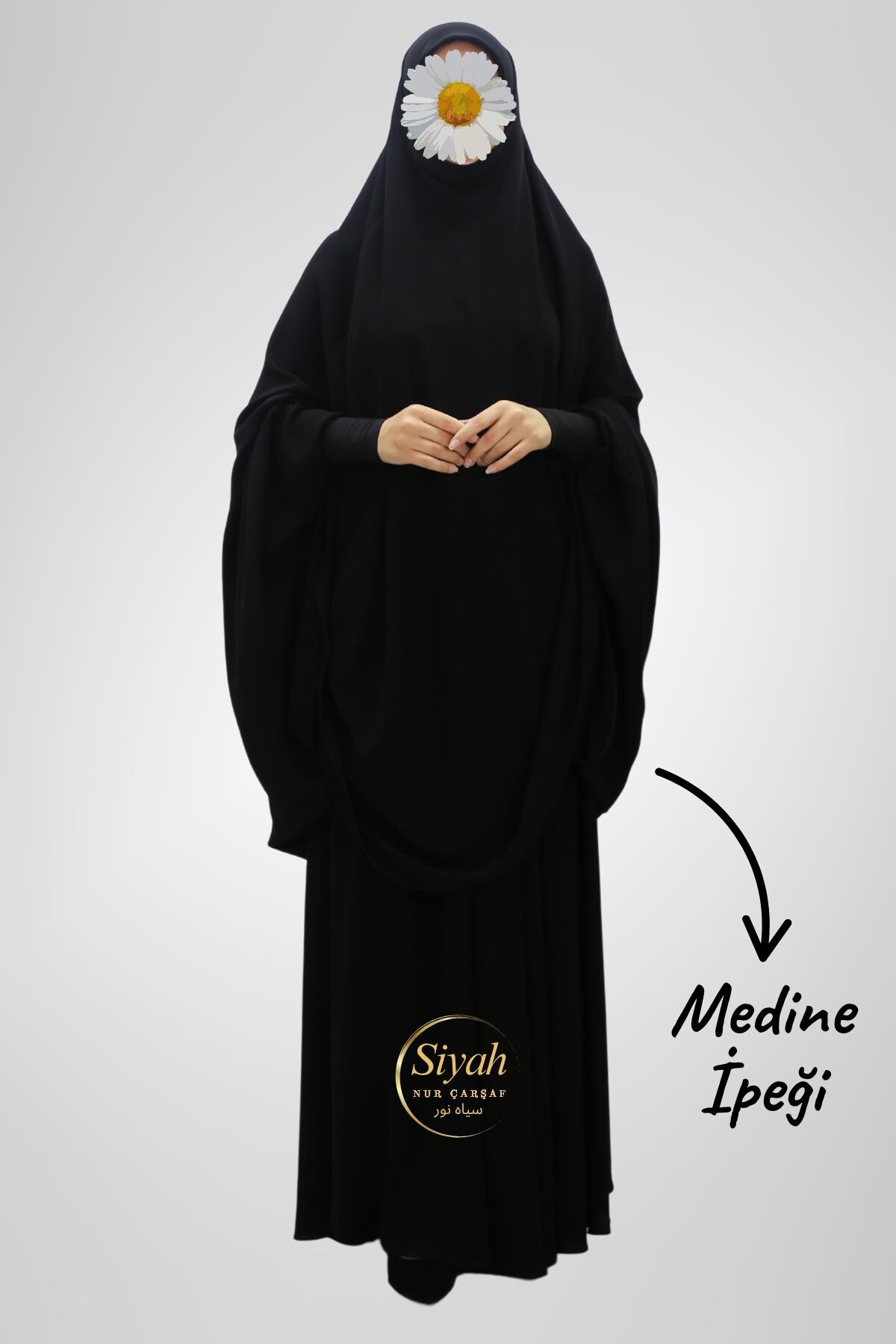 Sultan Baş İki Parça Sandy Kol Medine İpeği Çarşaf - SİYAH NUR