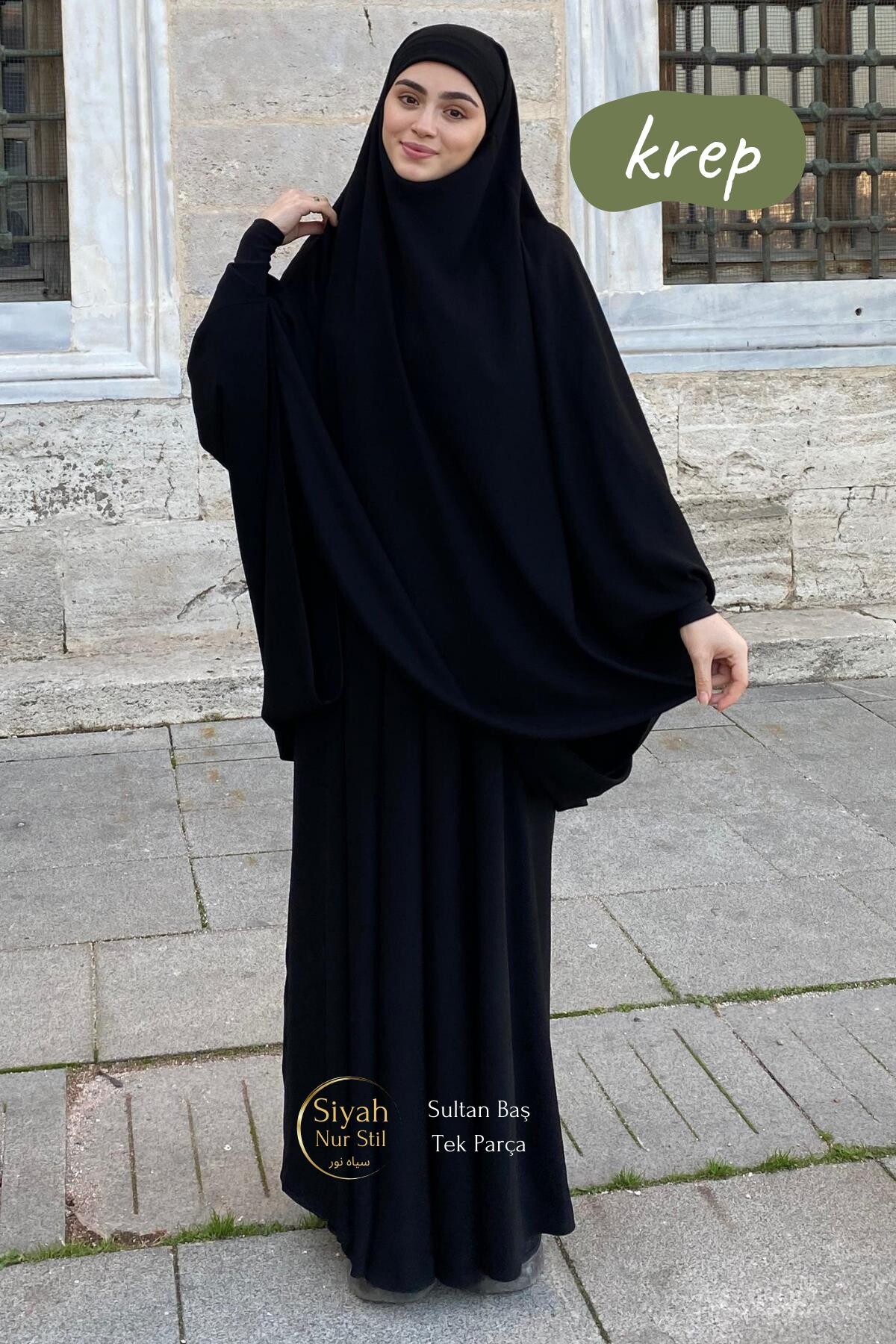 Sultan Baş Tek Parça Sandy Kol Krep Çarşaf - SİYAH NUR