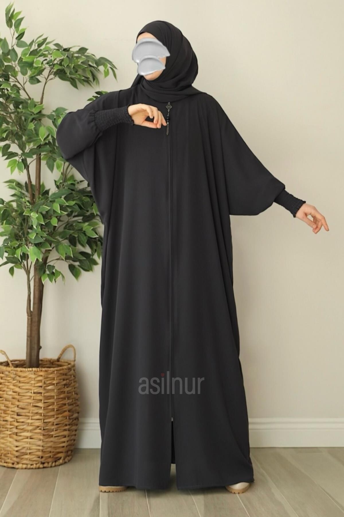 Ebru Yarasa Kollu Ferace Füme - ASİLNUR