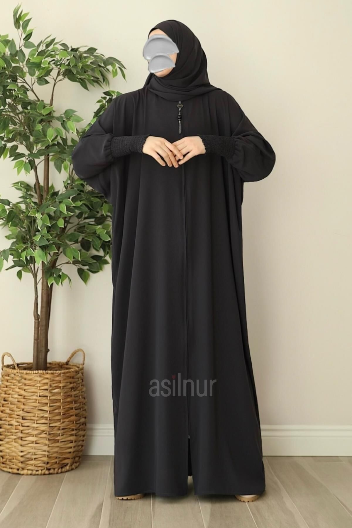 Ebru Yarasa Kollu Ferace Füme - 5