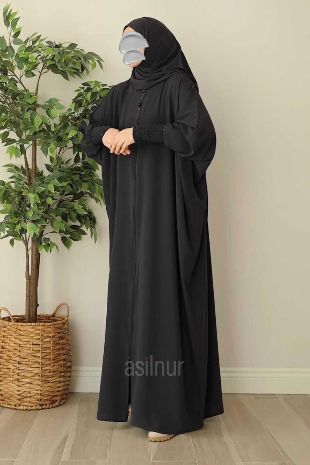 Ebru Yarasa Kollu Ferace Şal Hediyeli Takım Füme - 4