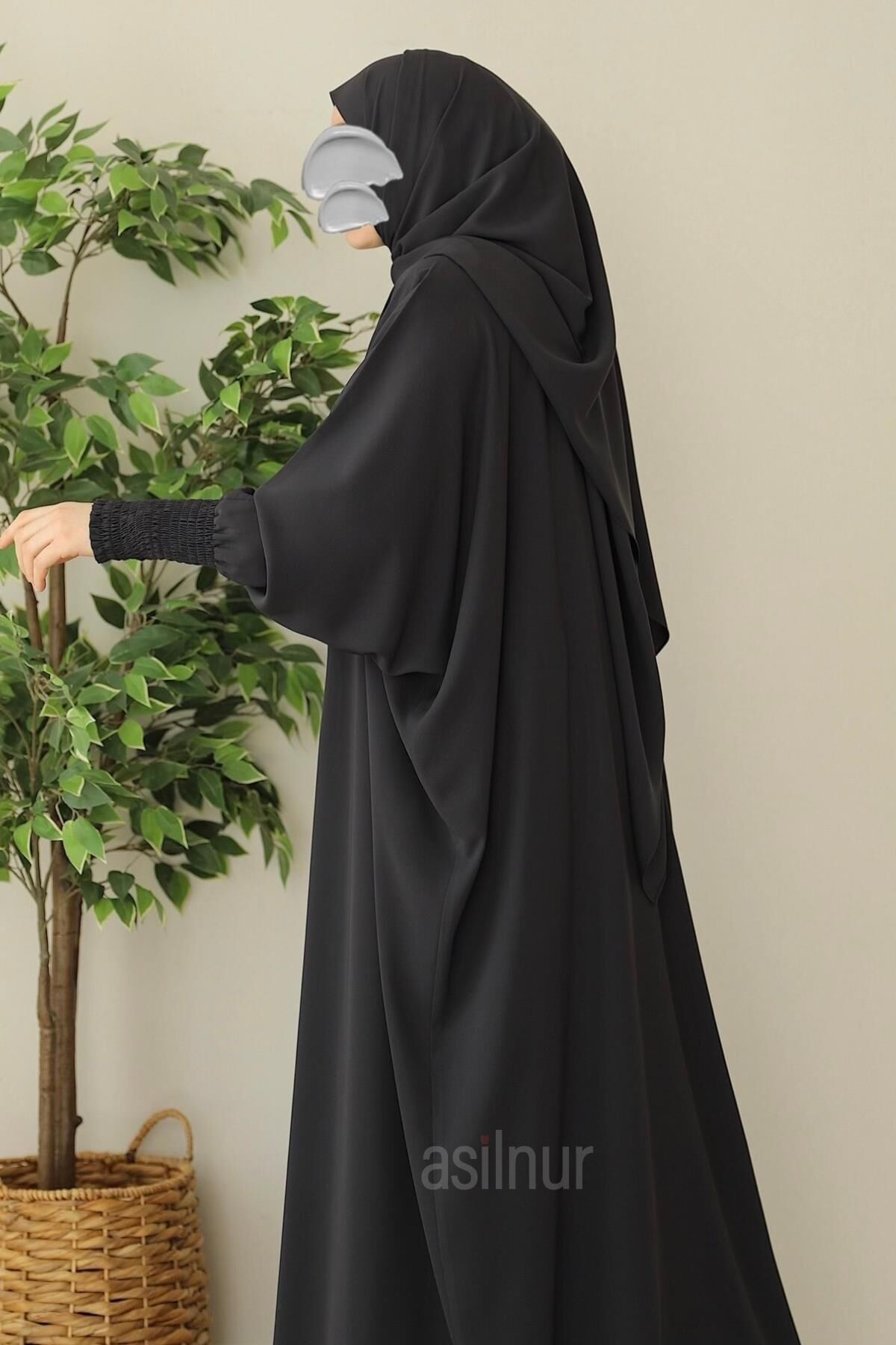 Ebru Yarasa Kollu Ferace Şal Hediyeli Takım Füme - 6