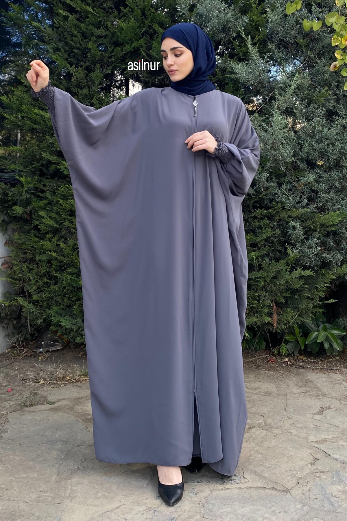 Yarasa Kol Ferace Fermuarlı Füme 