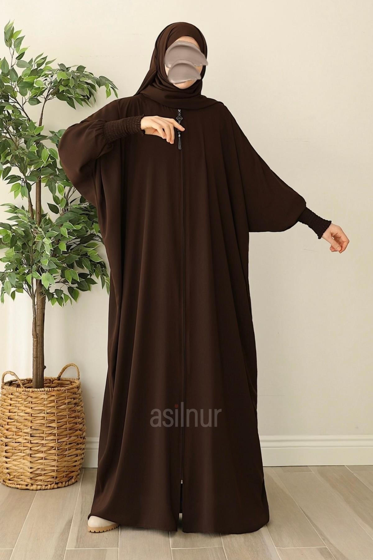 Ebru Yarasa Kollu Ferace Kahverengi 