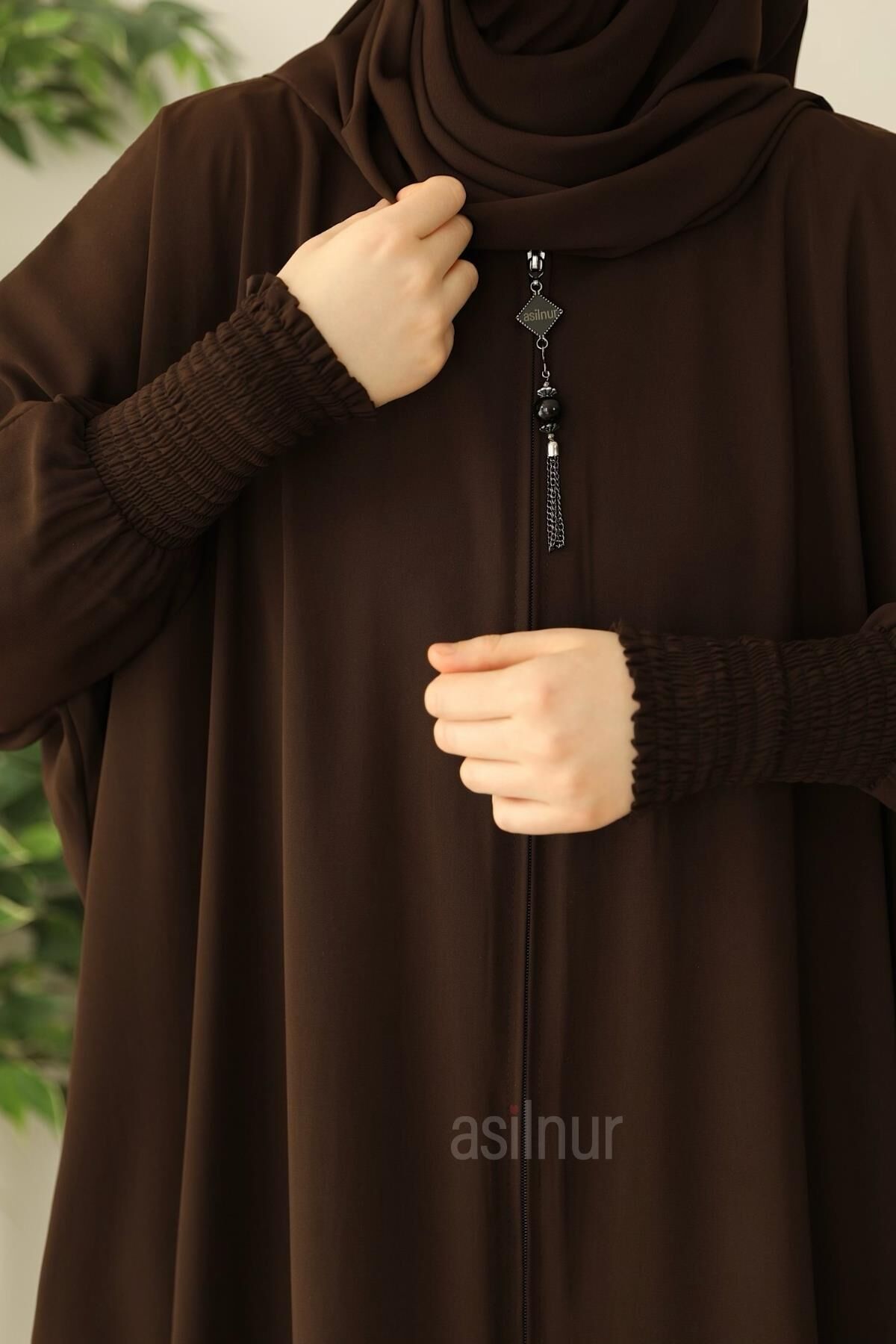 Ebru Yarasa Kollu Ferace Kahverengi - 4