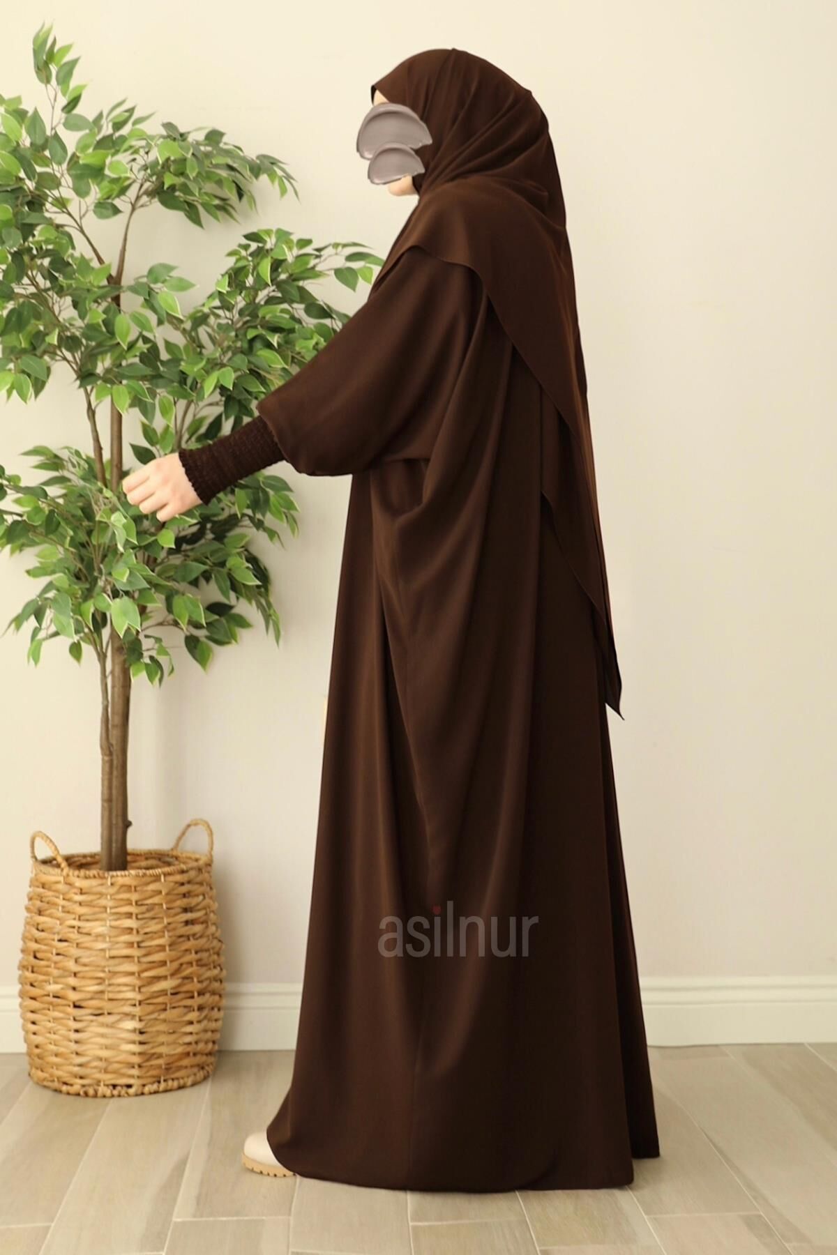 Ebru Yarasa Kollu Ferace Kahverengi - 5