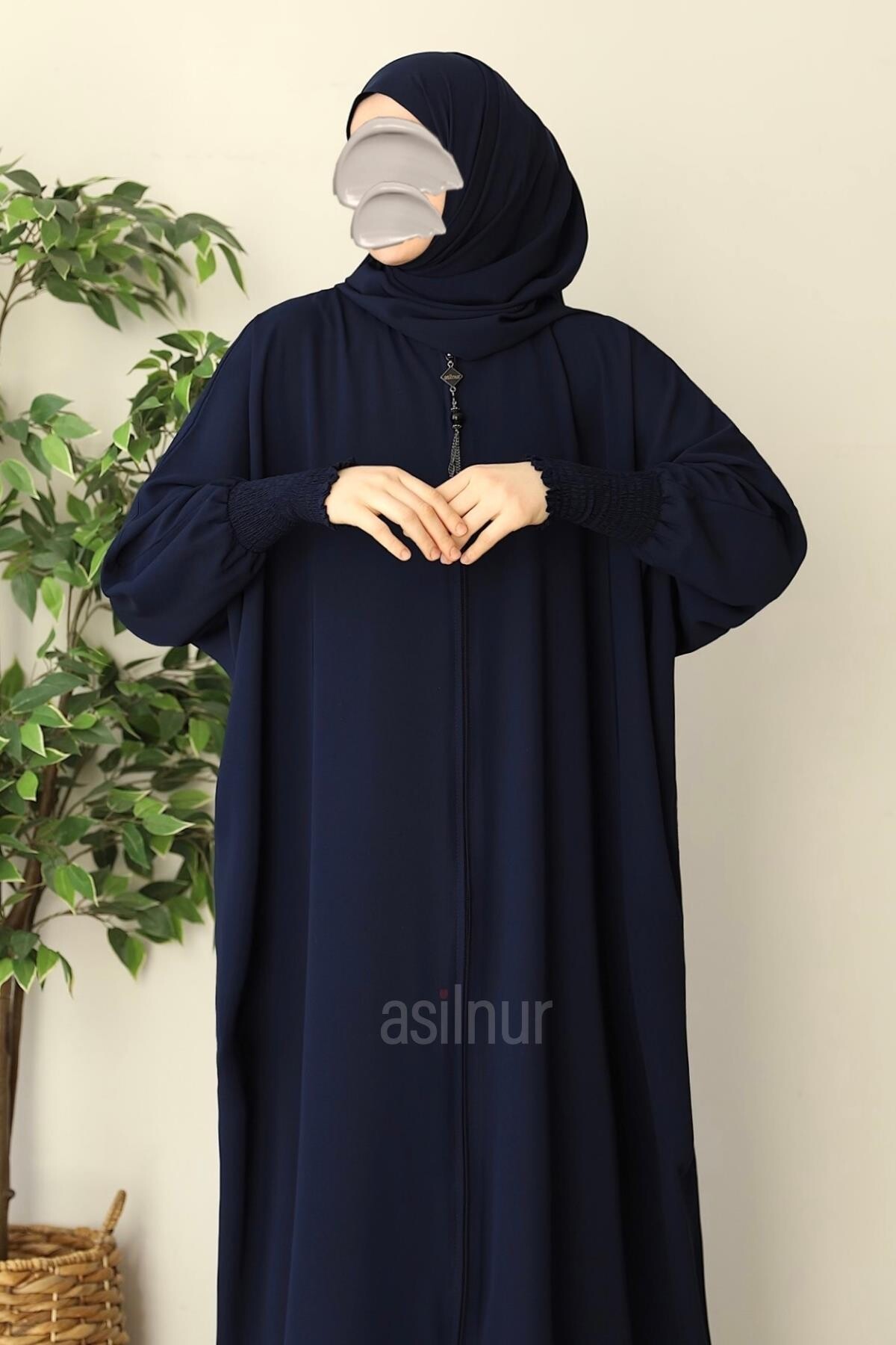 Ebru Yarasa Kollu Ferace Lacivert - 5