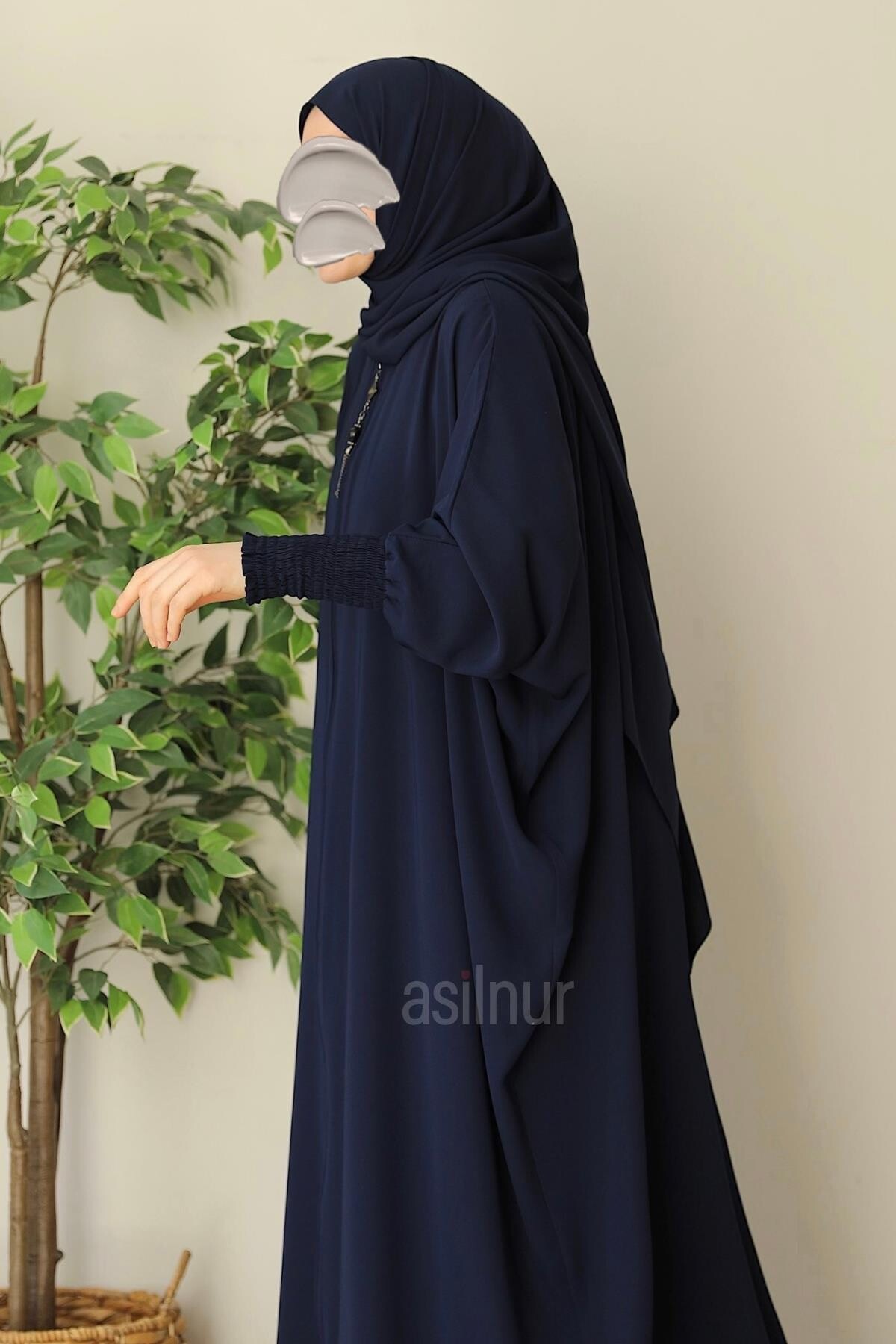 Ebru Yarasa Kollu Ferace Şal Hediyeli Takım Lacivert - 2