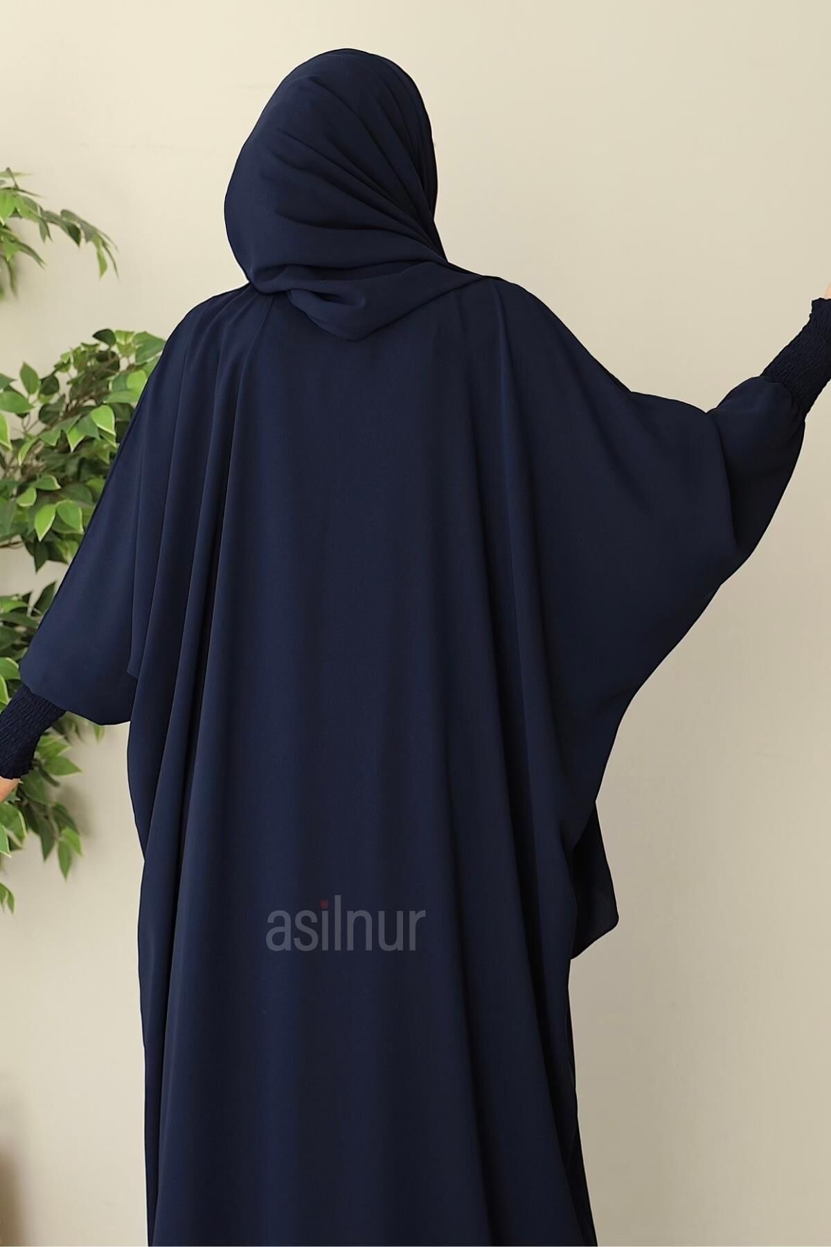 Ebru Yarasa Kollu Ferace Şal Hediyeli Takım Lacivert - 3