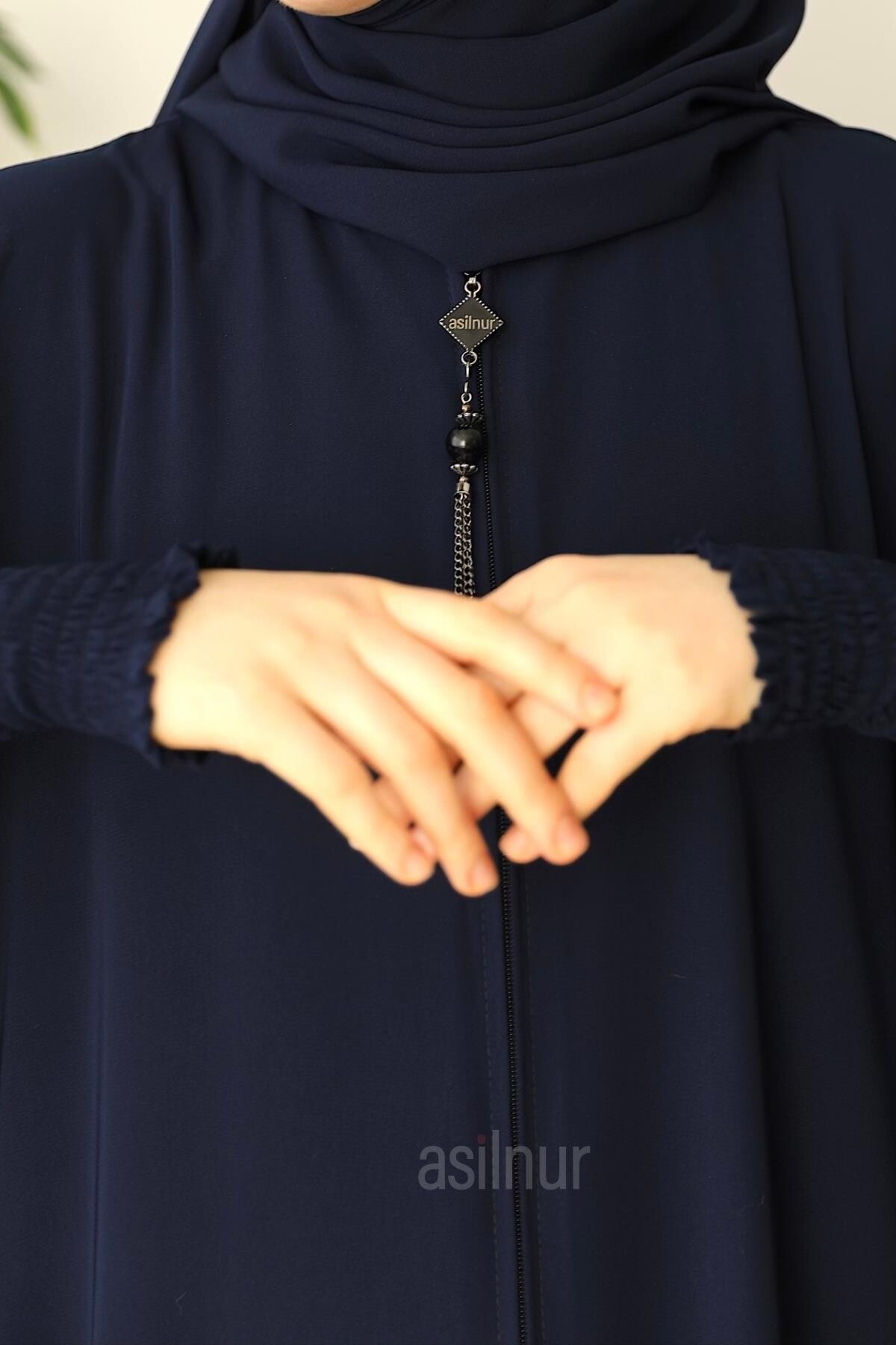 Ebru Yarasa Kollu Ferace Şal Hediyeli Takım Lacivert - 4