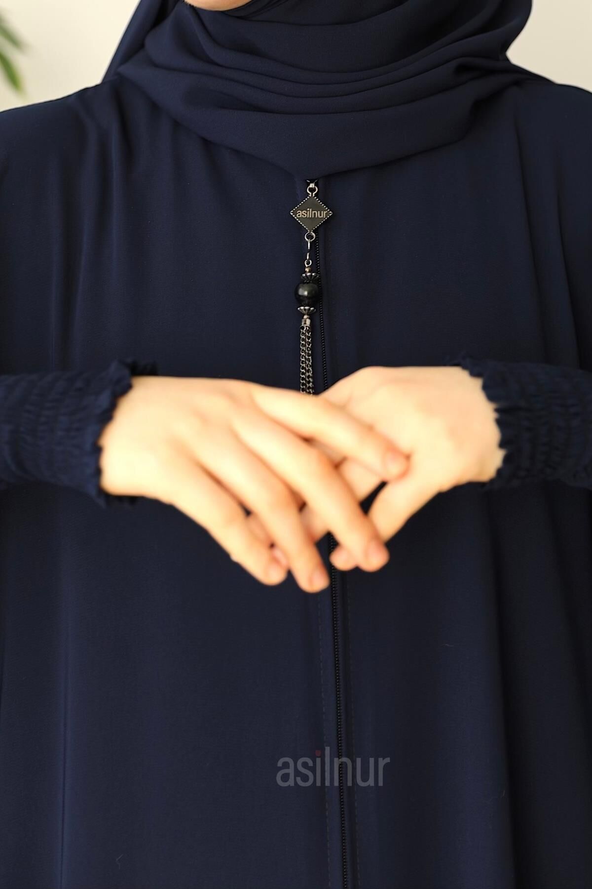 Ebru Yarasa Kollu Ferace Şal Hediyeli Takım Lacivert - 4