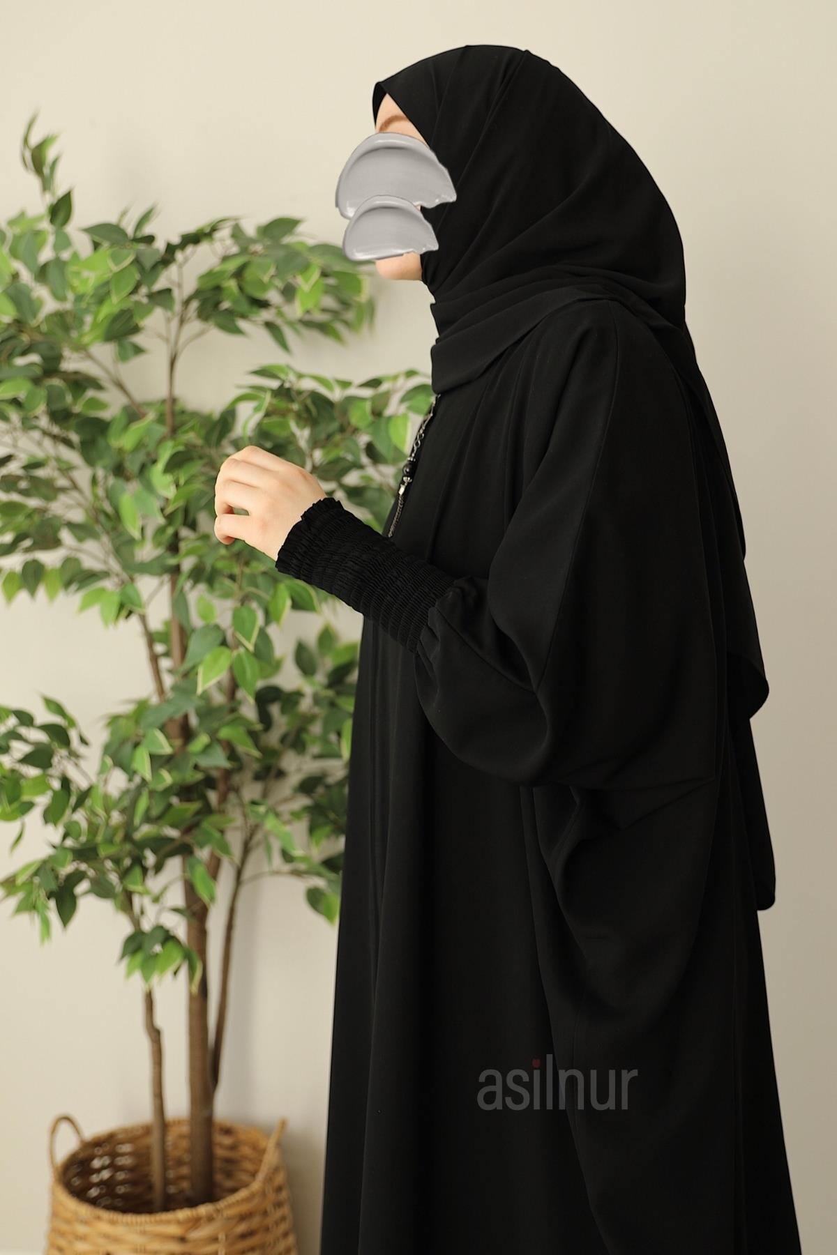 Ebru Yarasa Kollu Ferace Siyah - 2