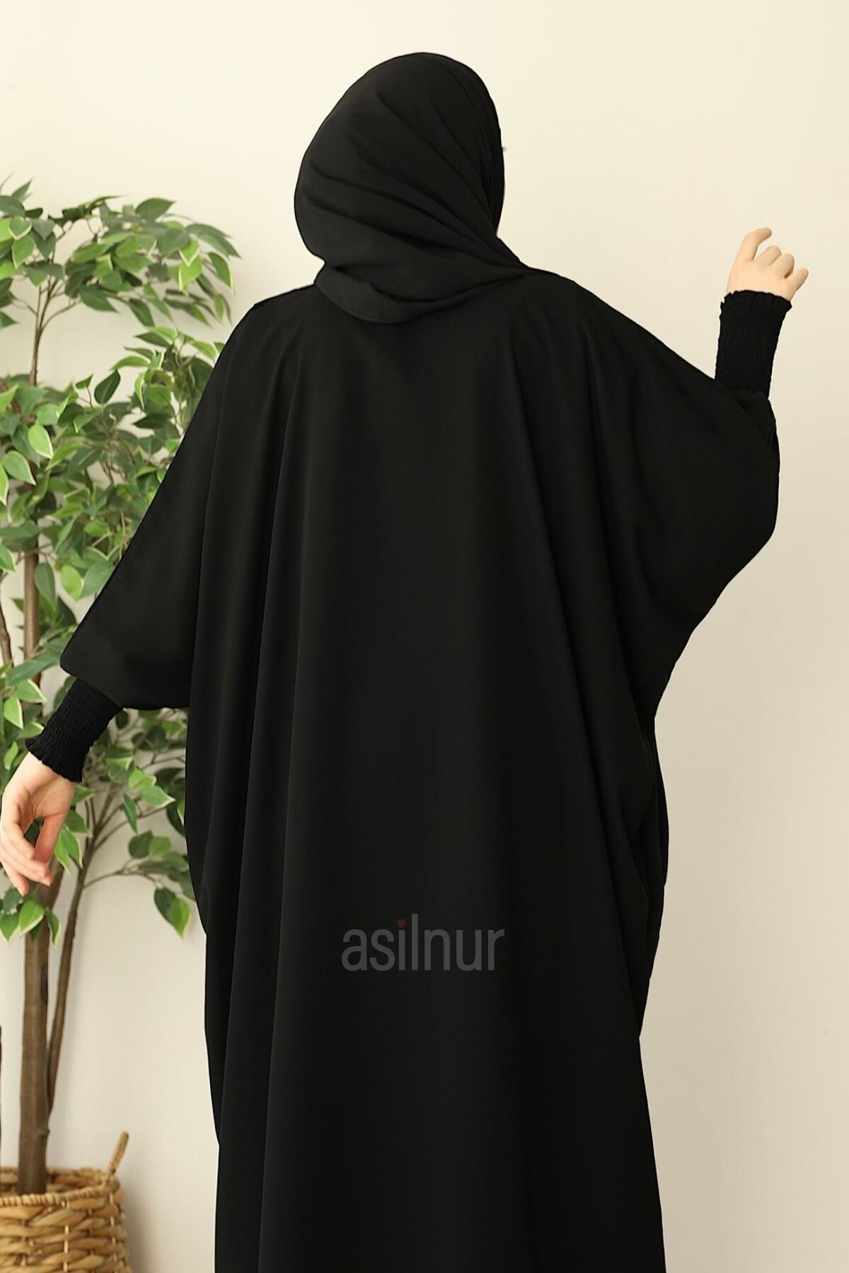 Ebru Yarasa Kollu Ferace Siyah - 3