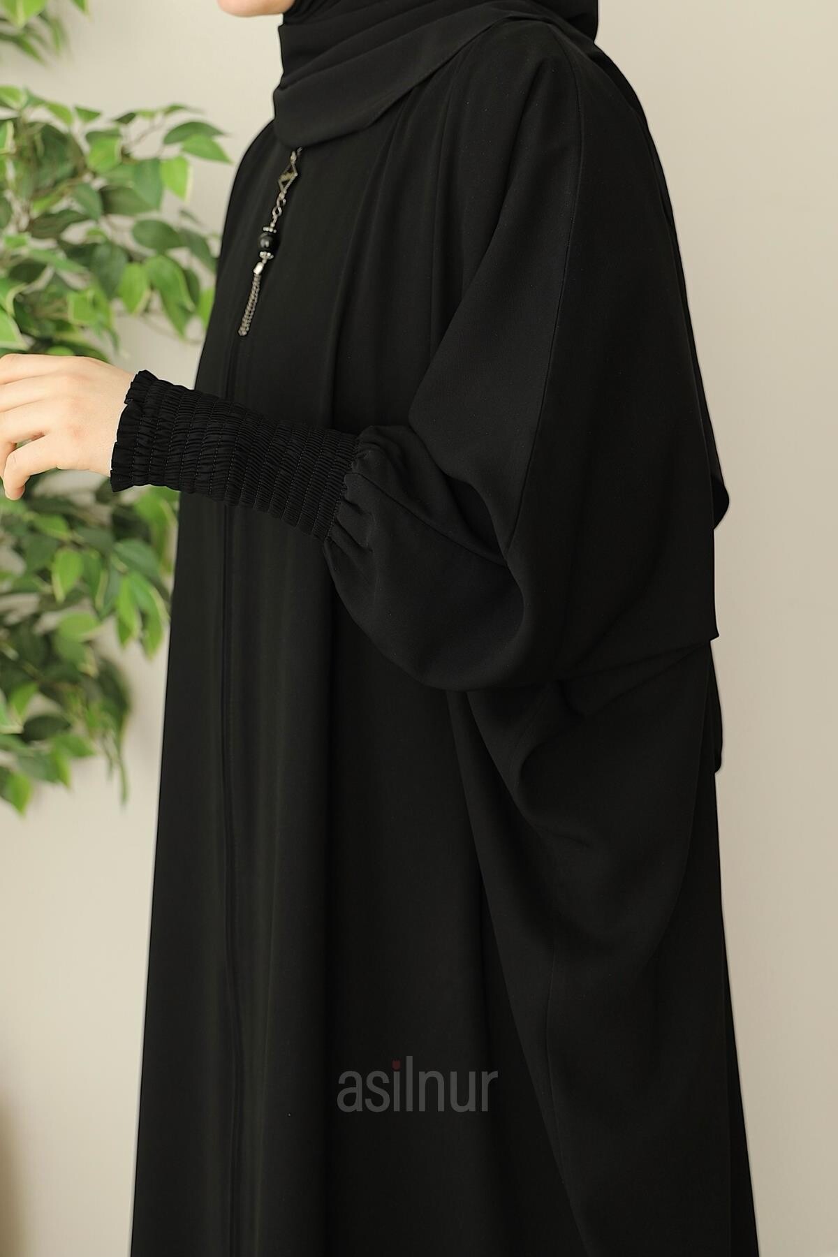 Ebru Yarasa Kollu Ferace Siyah - 6