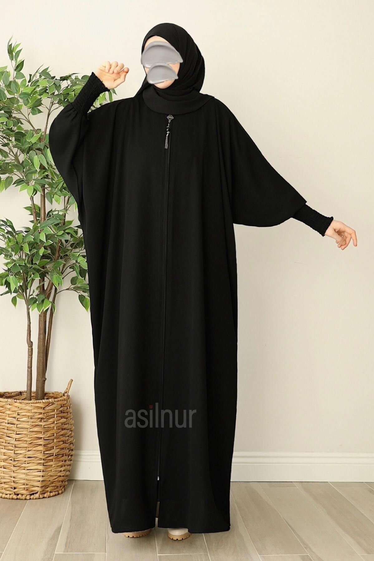 Ebru Yarasa Kollu Ferace Siyah 