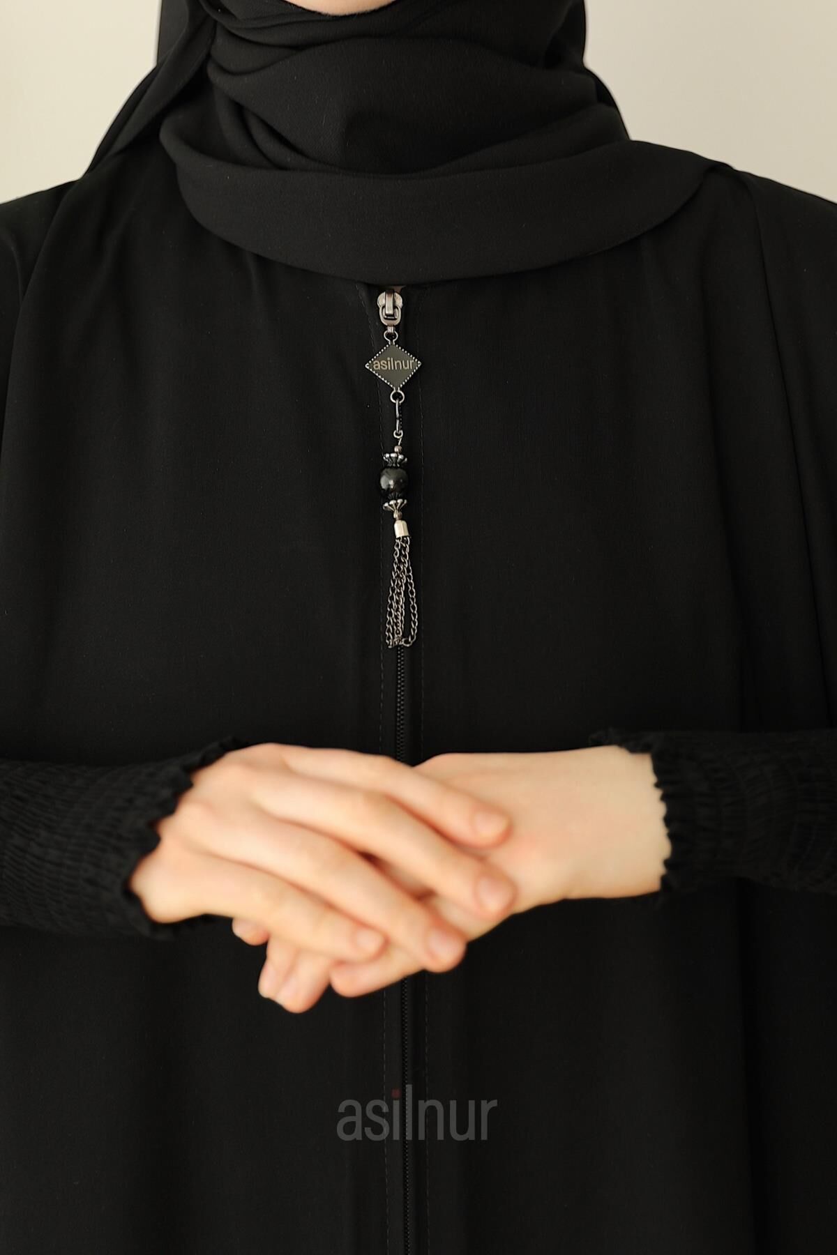 Ebru Yarasa Kollu Ferace Şal Hediyeli Takım Siyah - 5