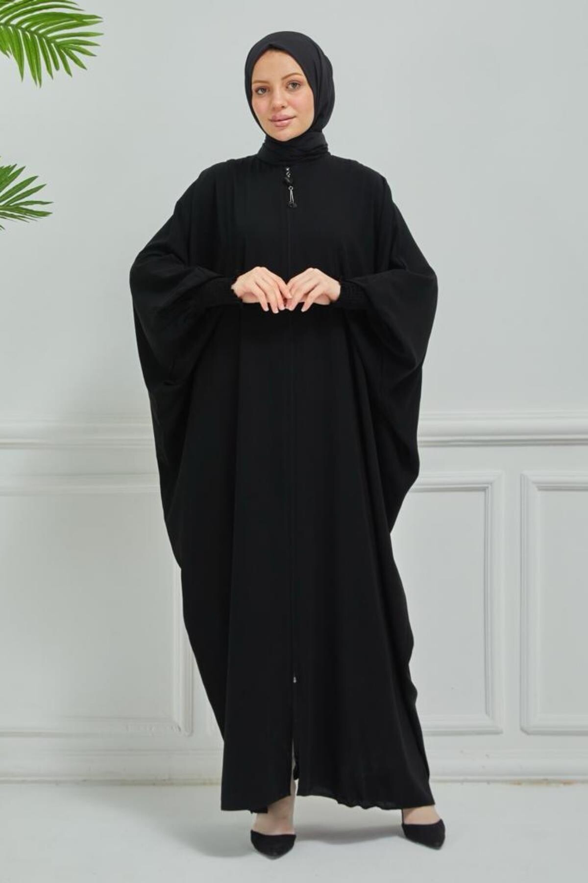 Yarasa Kol Ferace Fermuarlı Siyah - ASİLNUR