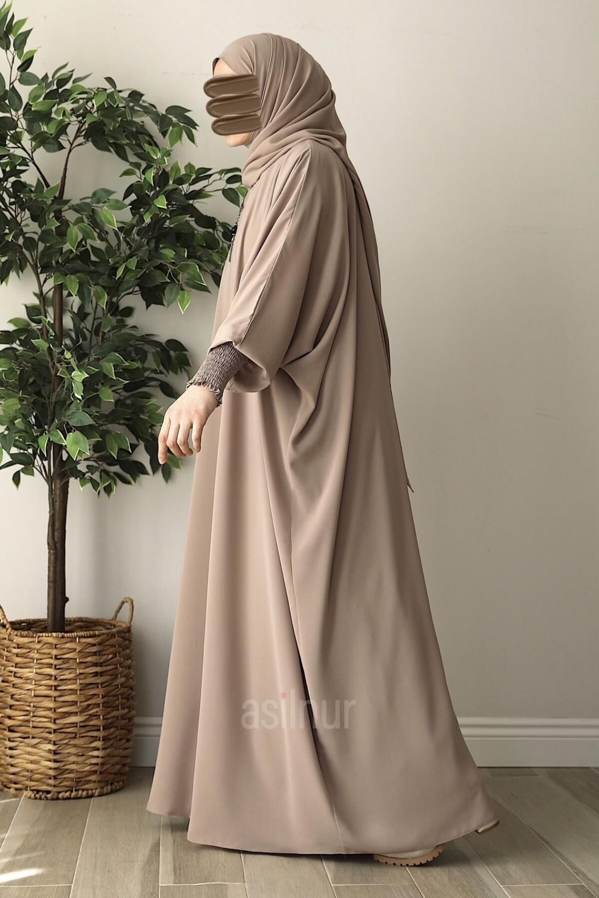 Ebru Yarasa Kollu Ferace Şal Hediyeli Takım Taş - 4